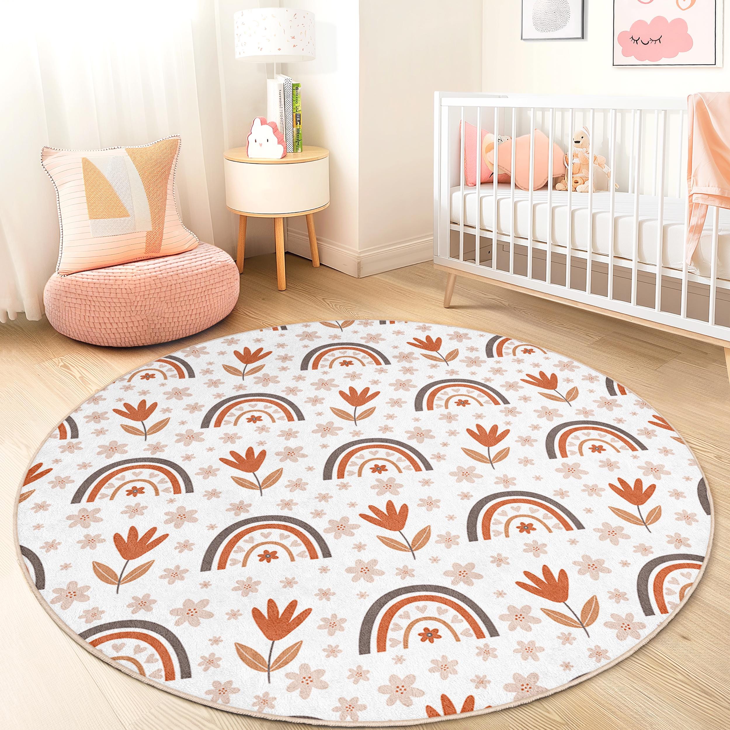 Rainbow-Flowers Kids' Rug Multicolored Ø120cm