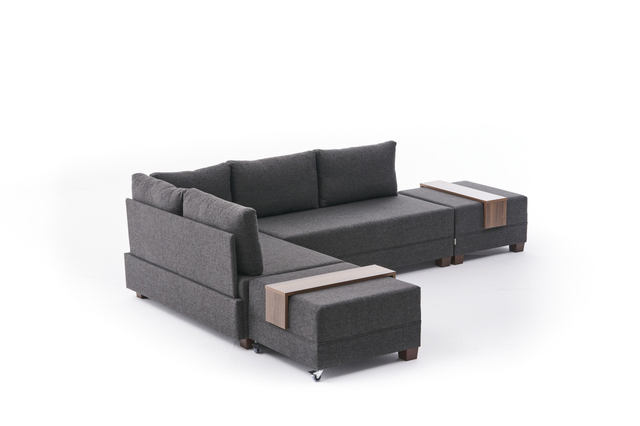 Fly Ecksofa Links mit 2 Hockern Anthrazit