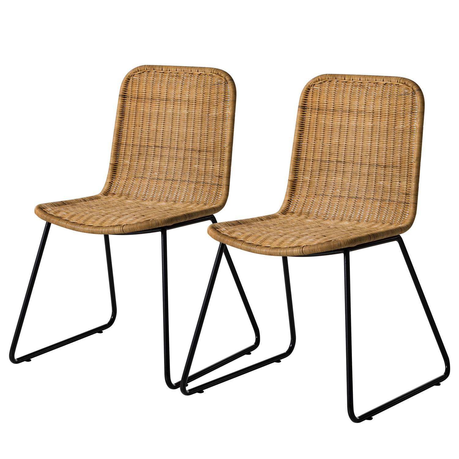 2x Esszimmerstuhl Vuna Rattan Metall Natur Schwarz