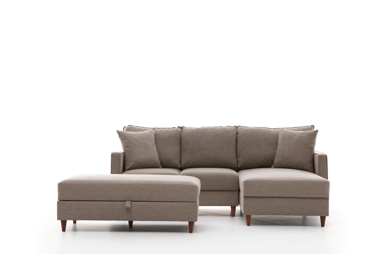 Eva Sofa Récamiere Rechts mit Hocker Creme