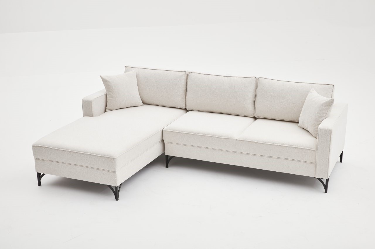 Lima Sofa Récmaiere Links Creme mit schwarzen Beinen