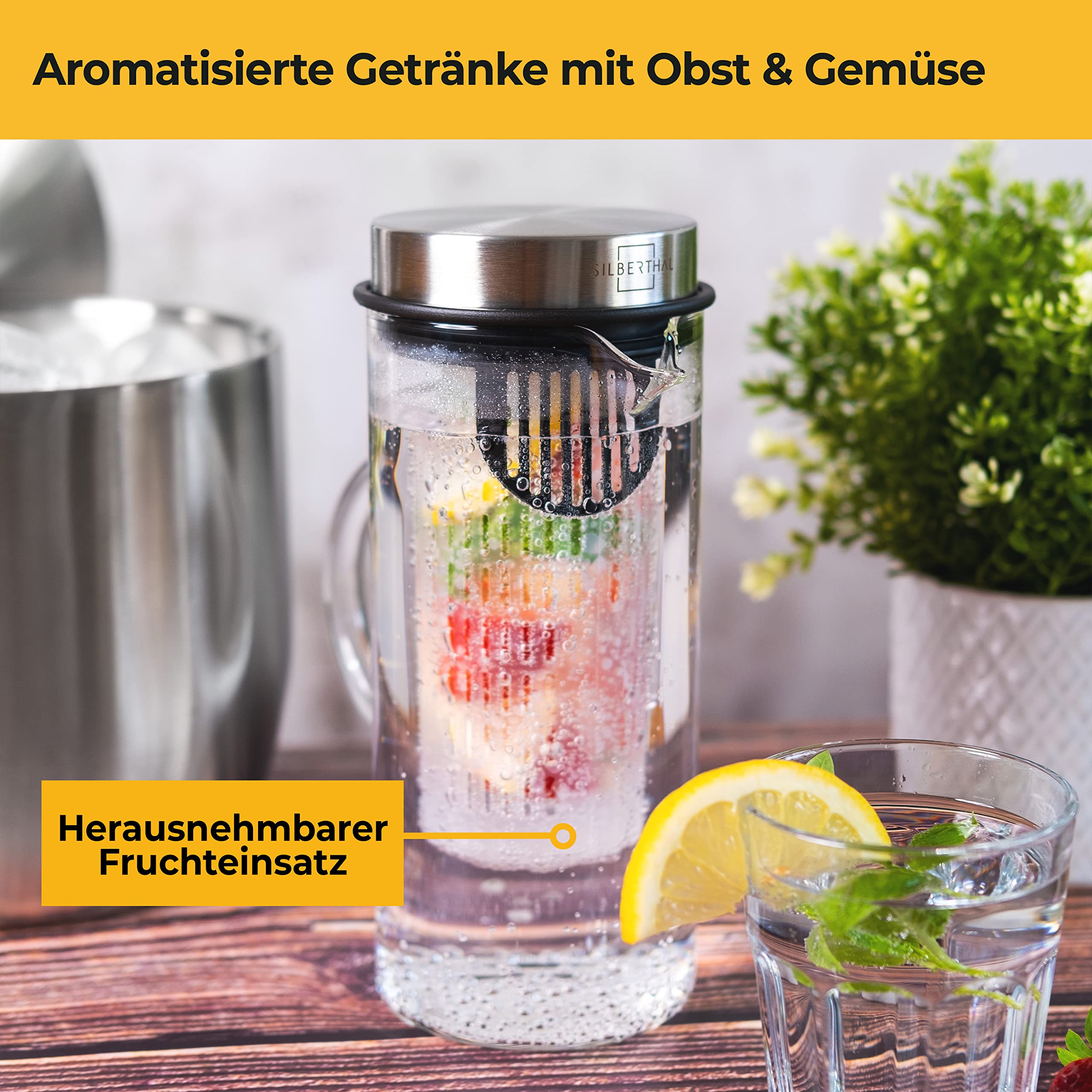 Glaskaraffe mit Frucheinsatz 1 Liter