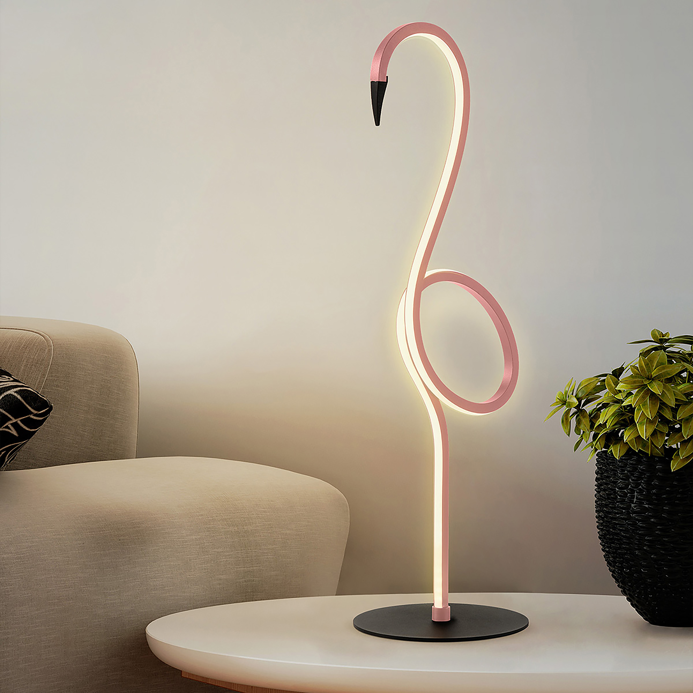 1-Light Flamingo Table Lamp Steel Plastic Pink
