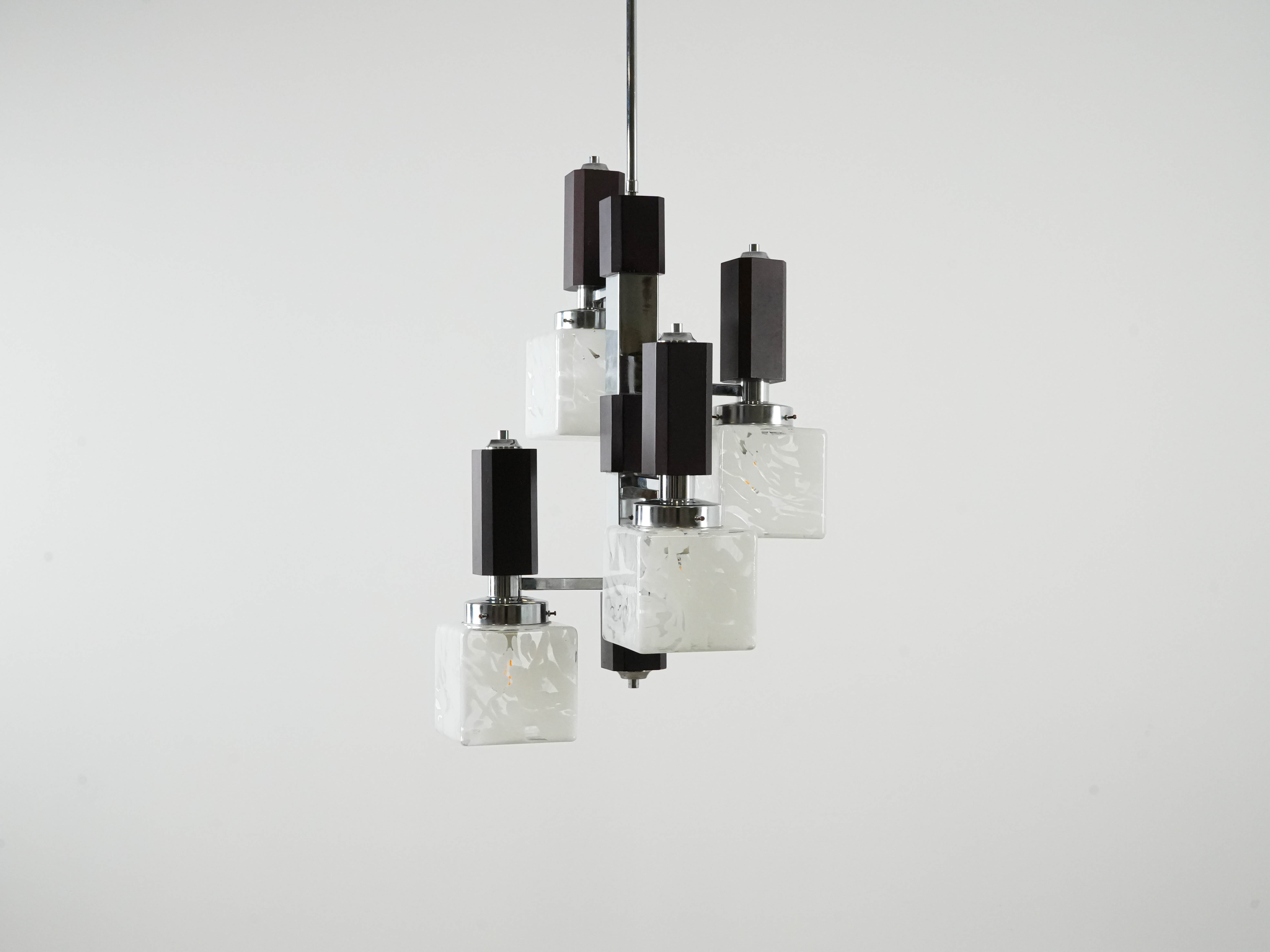 Hanging lamp glass metal 1970s