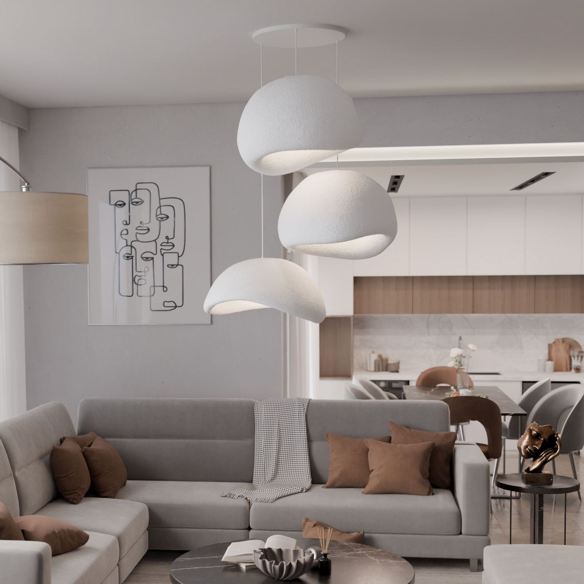 3-Flammig Wabi Sabi Kanso Beams Pendelleuchte Weiß