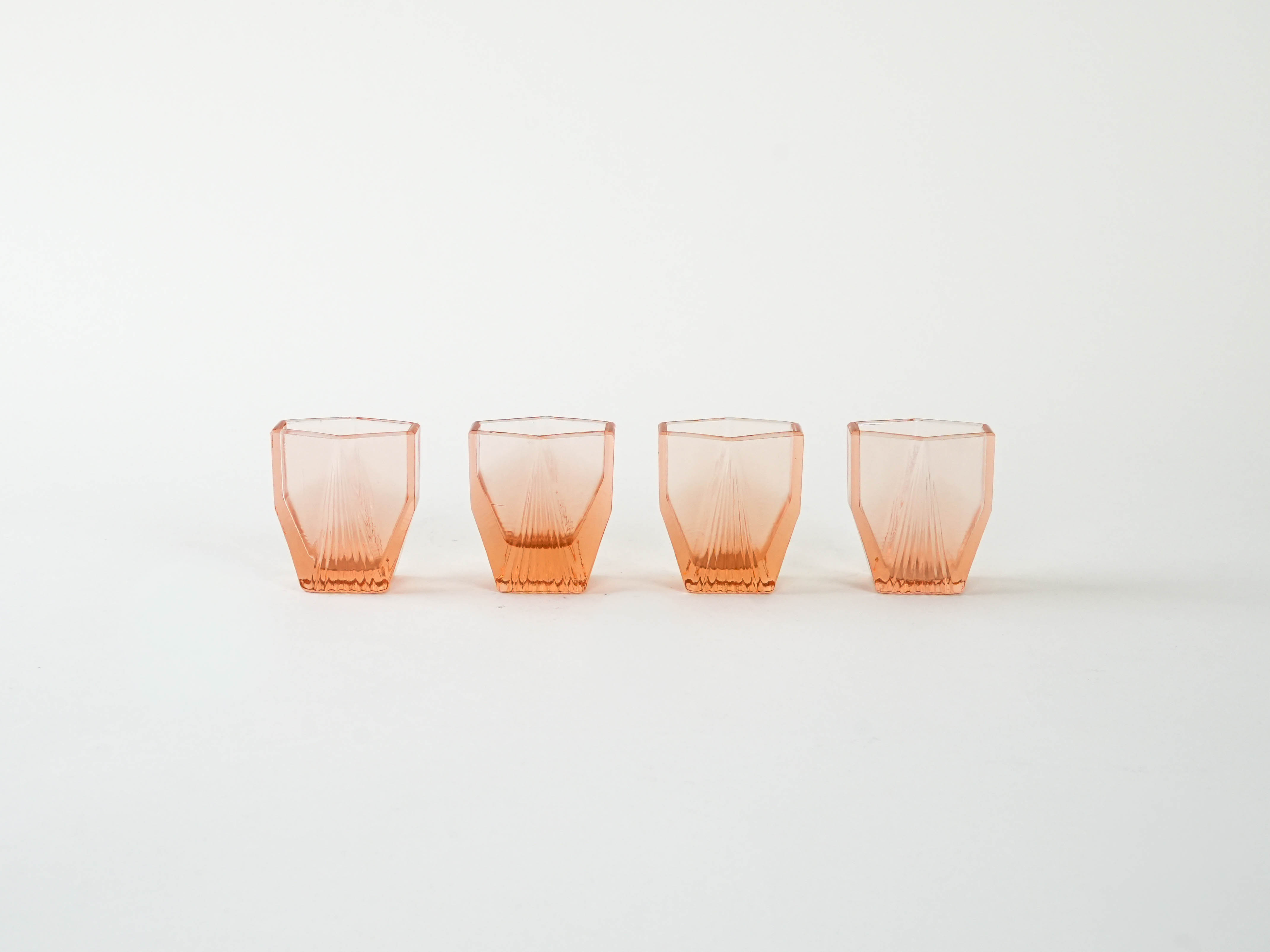 4x Art deco schnapps glasses Pink 1930s