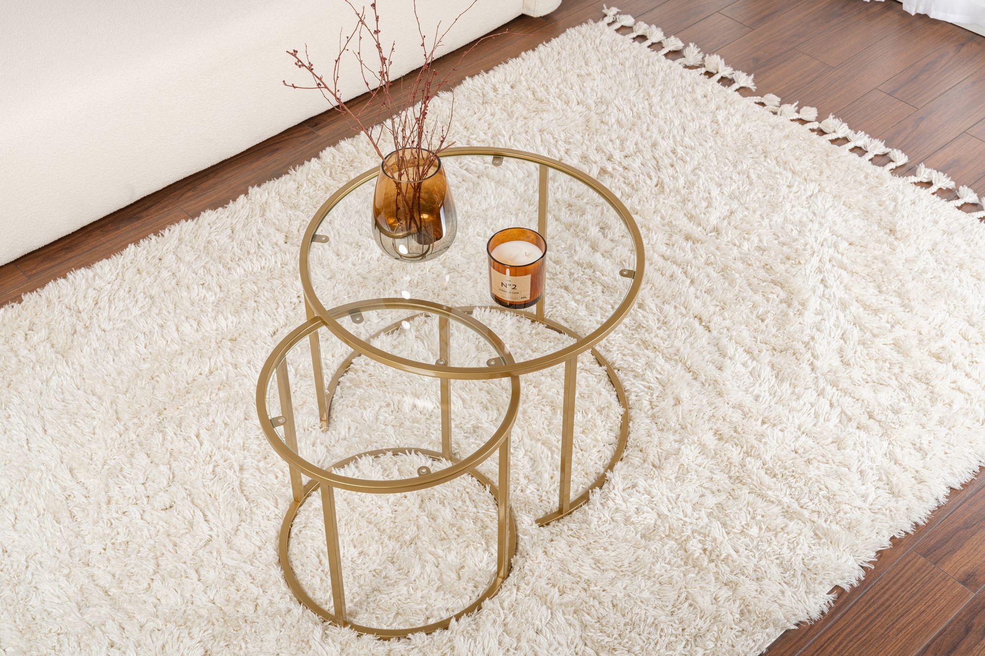2x Gold Coffee Table Set Gold Transparent Ø80cm Ø60cm Ø42cm