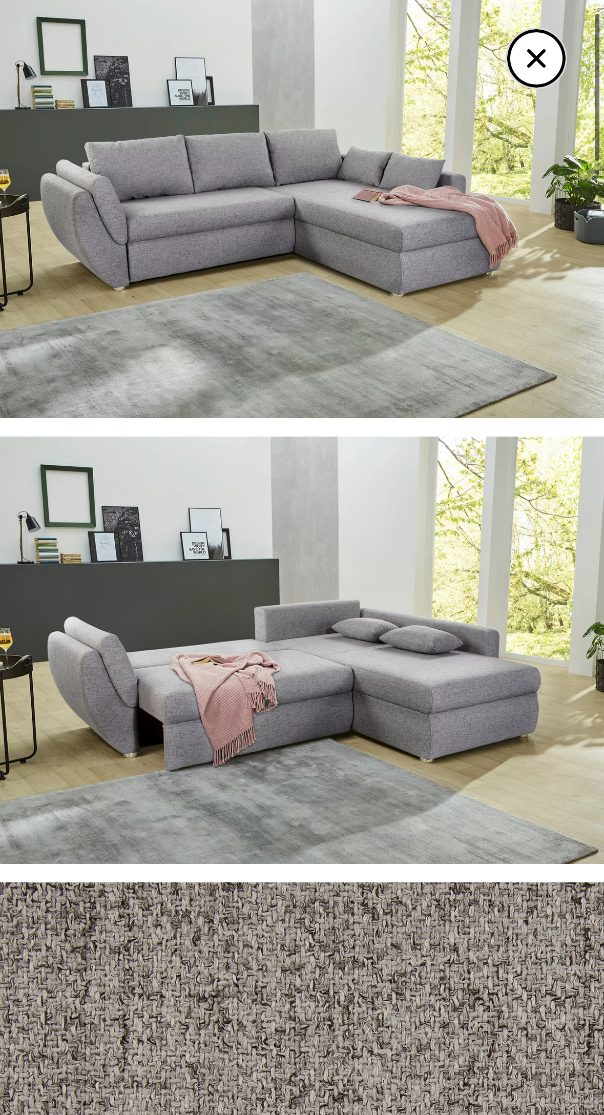 Ecksofa mit Schlaffunktion Textil Grau