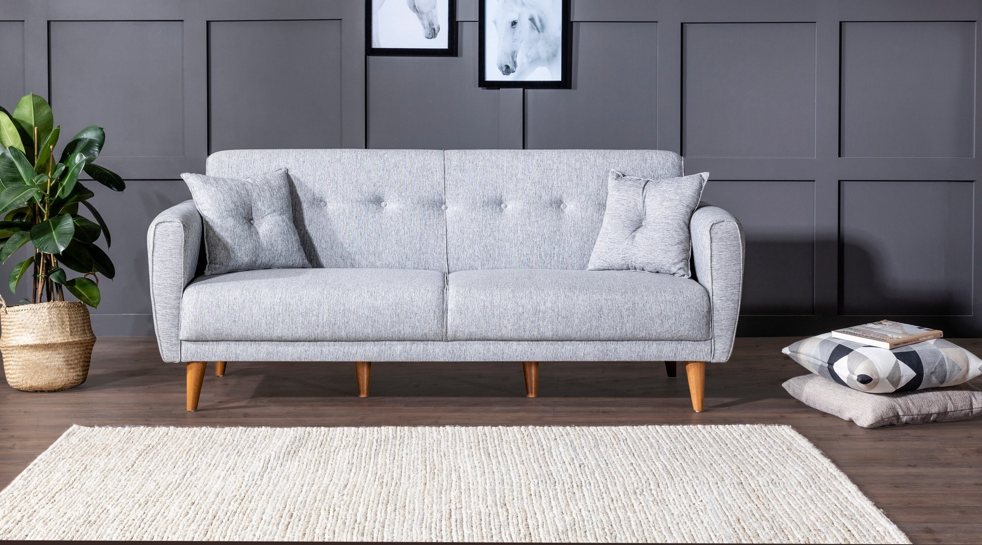Aria Schlafsofa Set Holzfurnier Grau