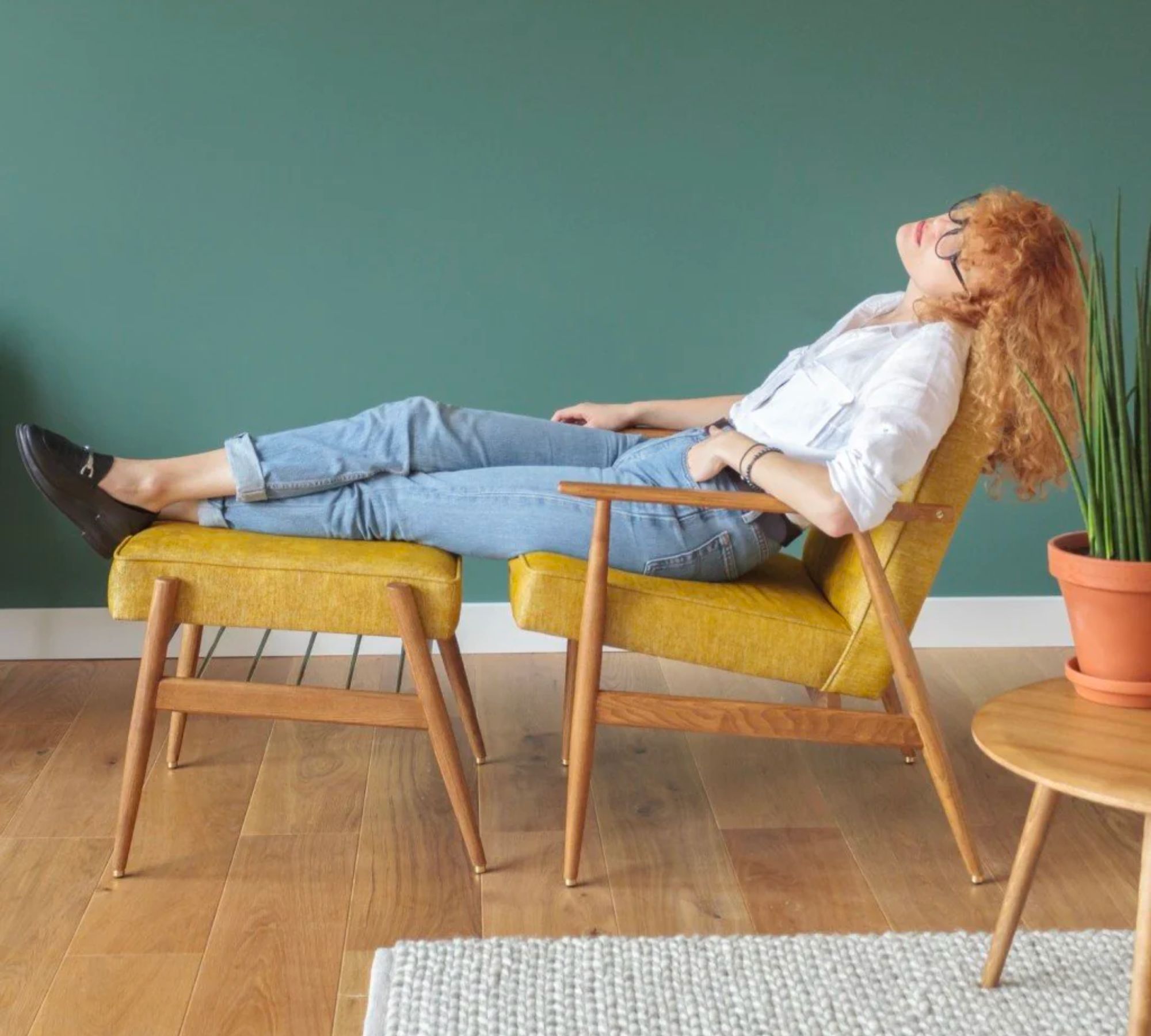 Fox Fußocker Holz Bouclé Beige