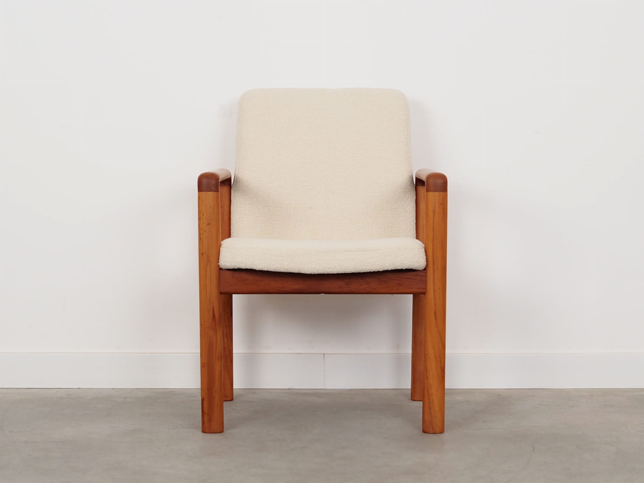 Vintage Chair Teak Wood Textile White 1970s