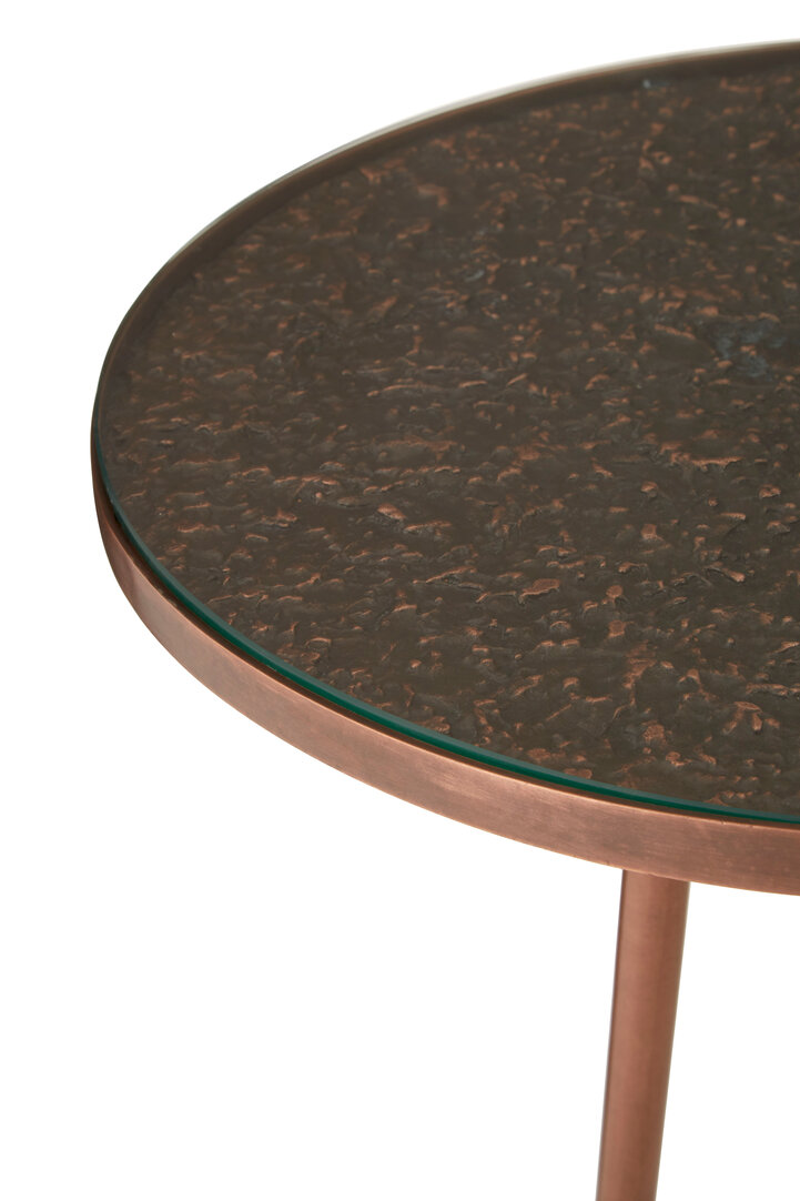 Akola Beistelltisch Metall Glas Kupfer Finish