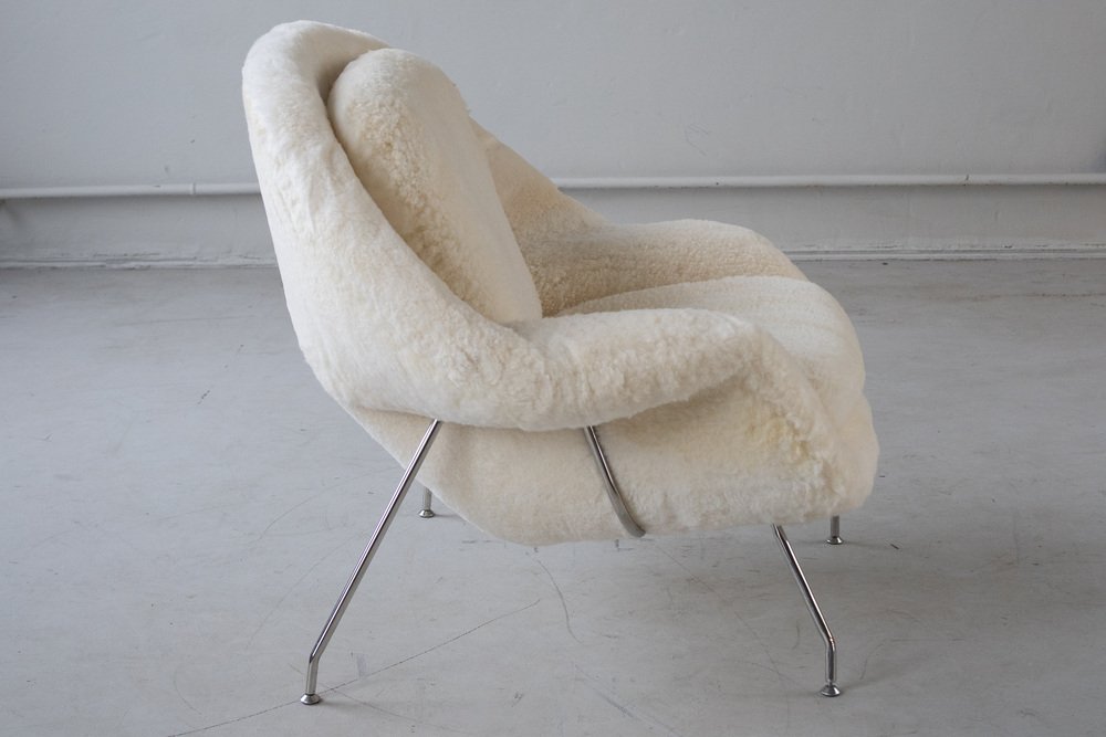 Vintage Eero Saarinen Womb Chair & Ottoman Textil Stahl Weiß