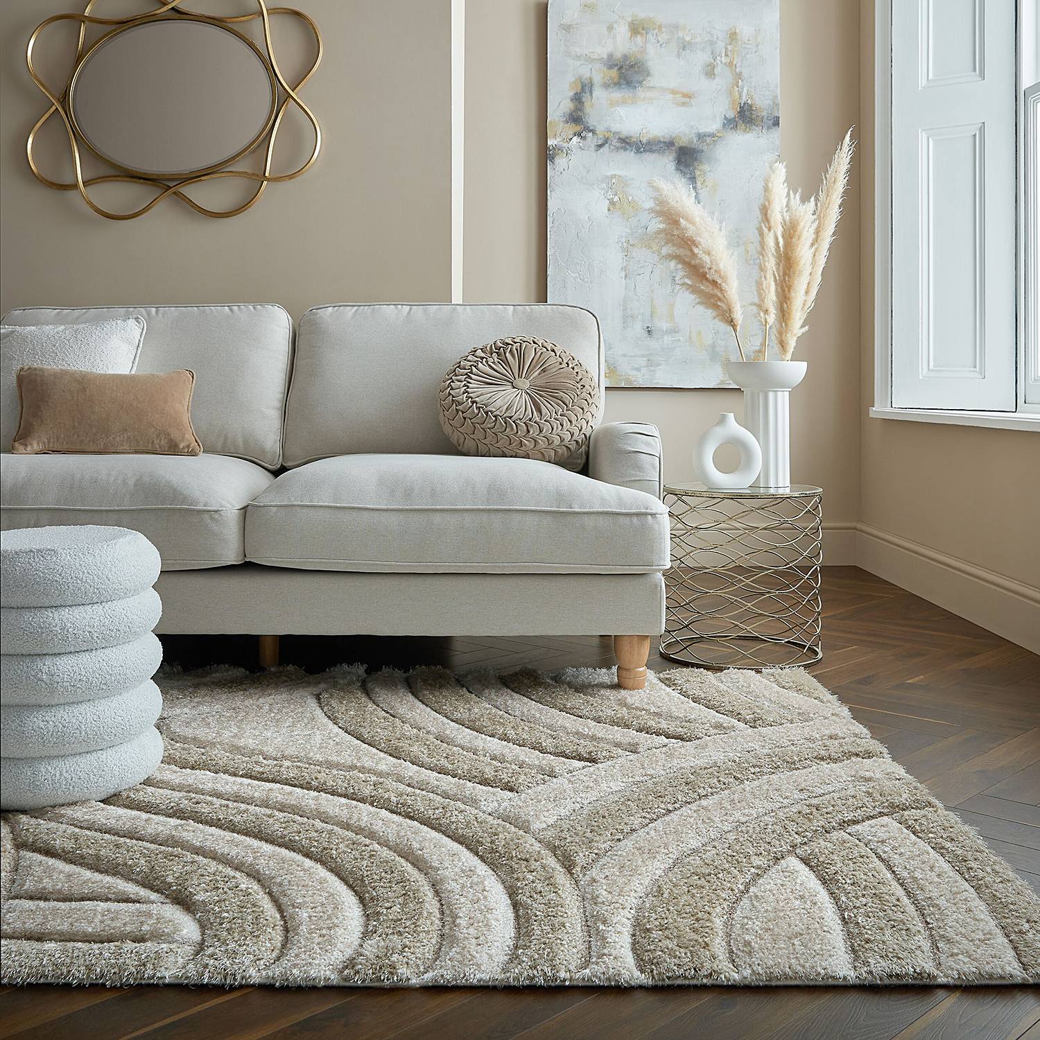 Velvet Carved Hochflorteppich Beige 80 x 150 cm