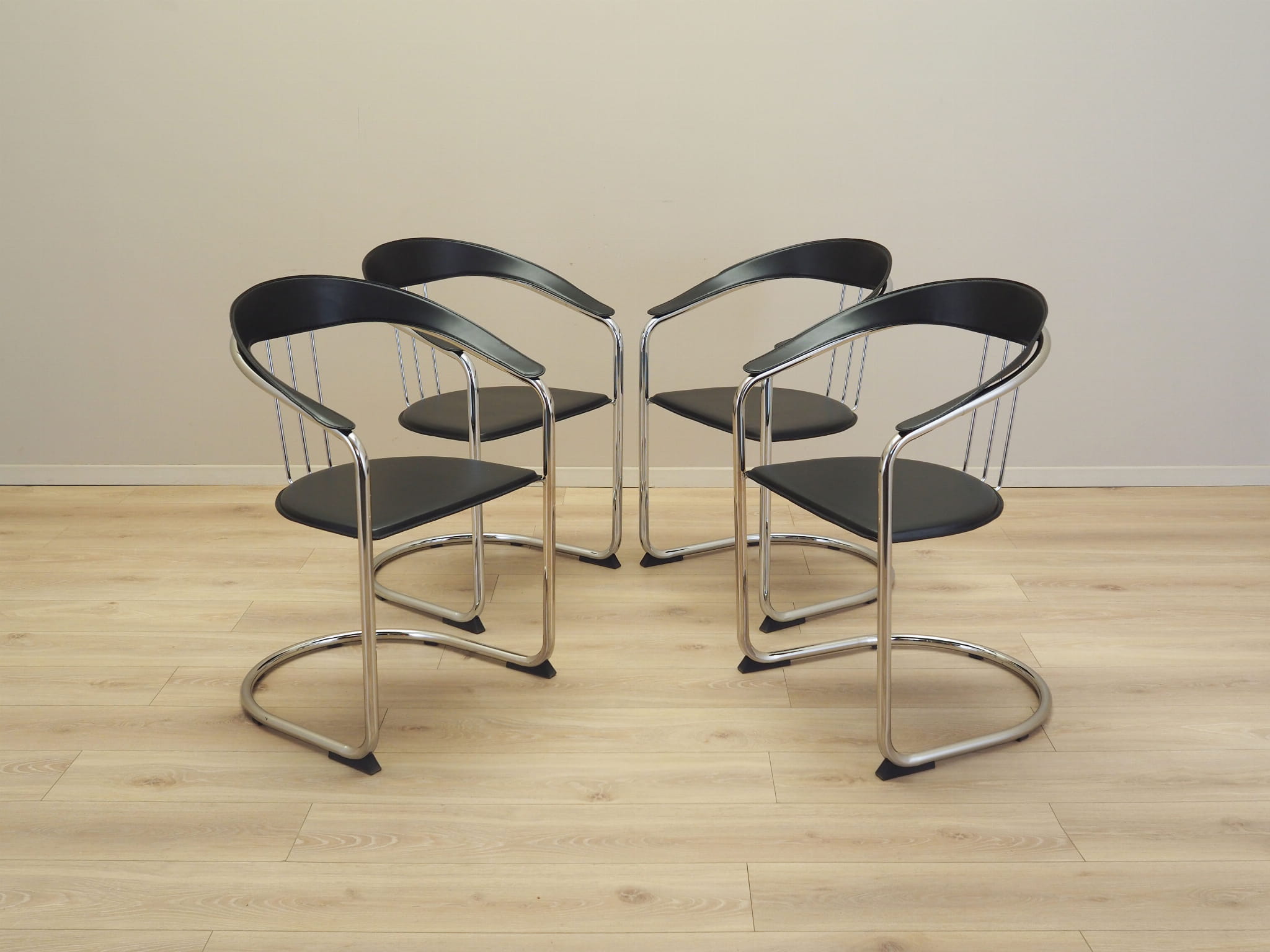 4x Dining chair leather metal 1980s
