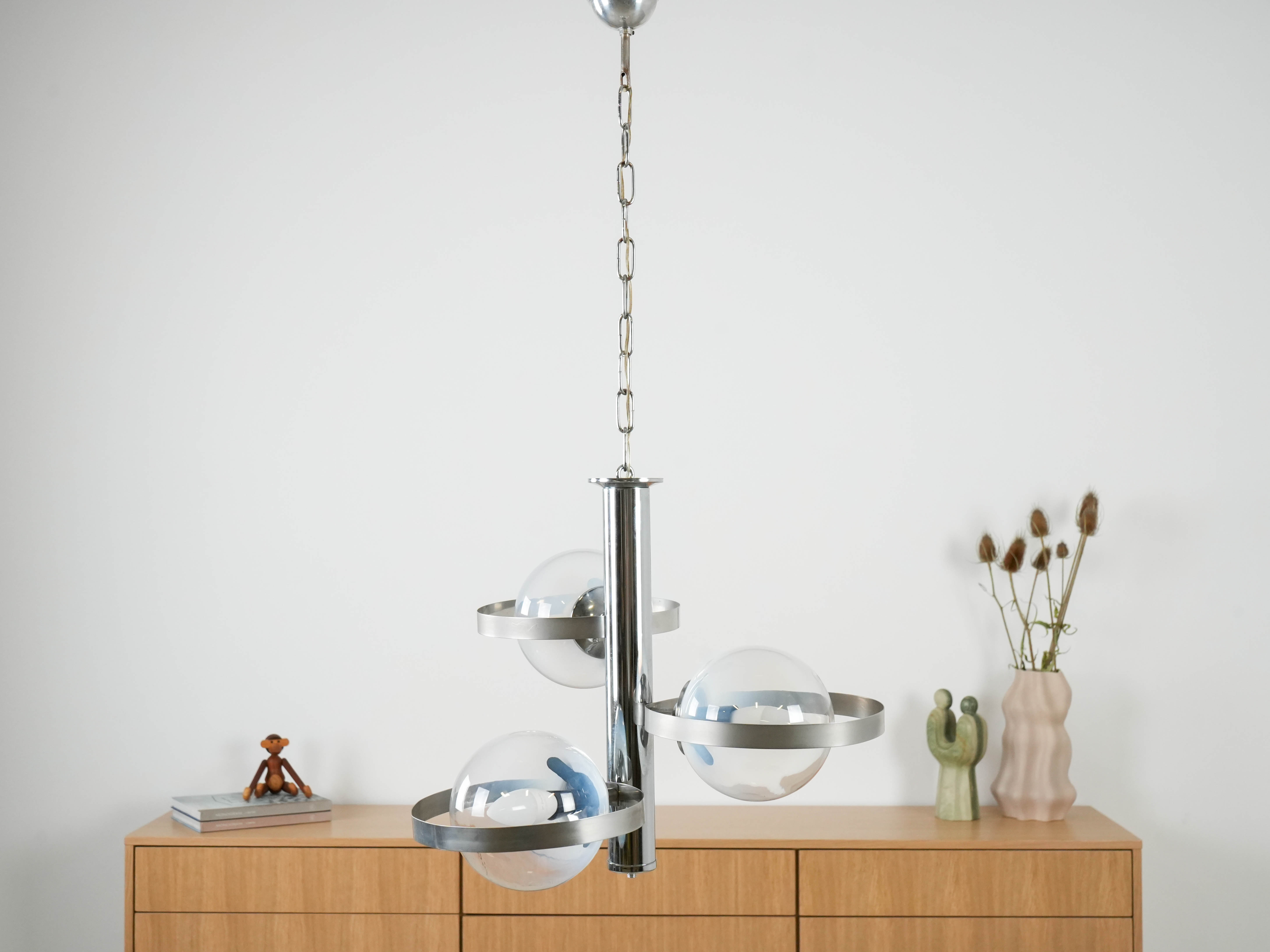 Space Age pendant lamp metal white 1970s