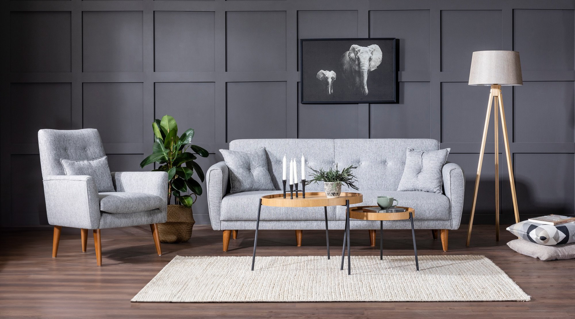 Aria Schlafsofa Set Holzfurnier Grau