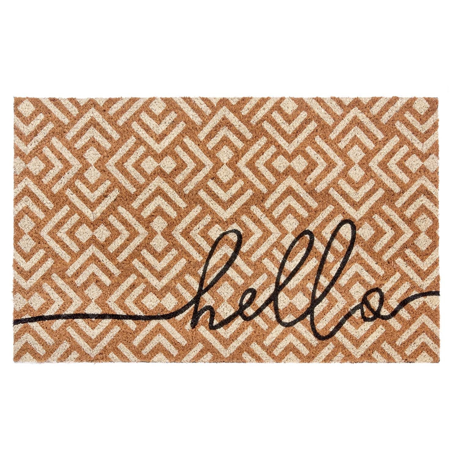 Kokos Geometric Hello Fußmatte Beige Weiß