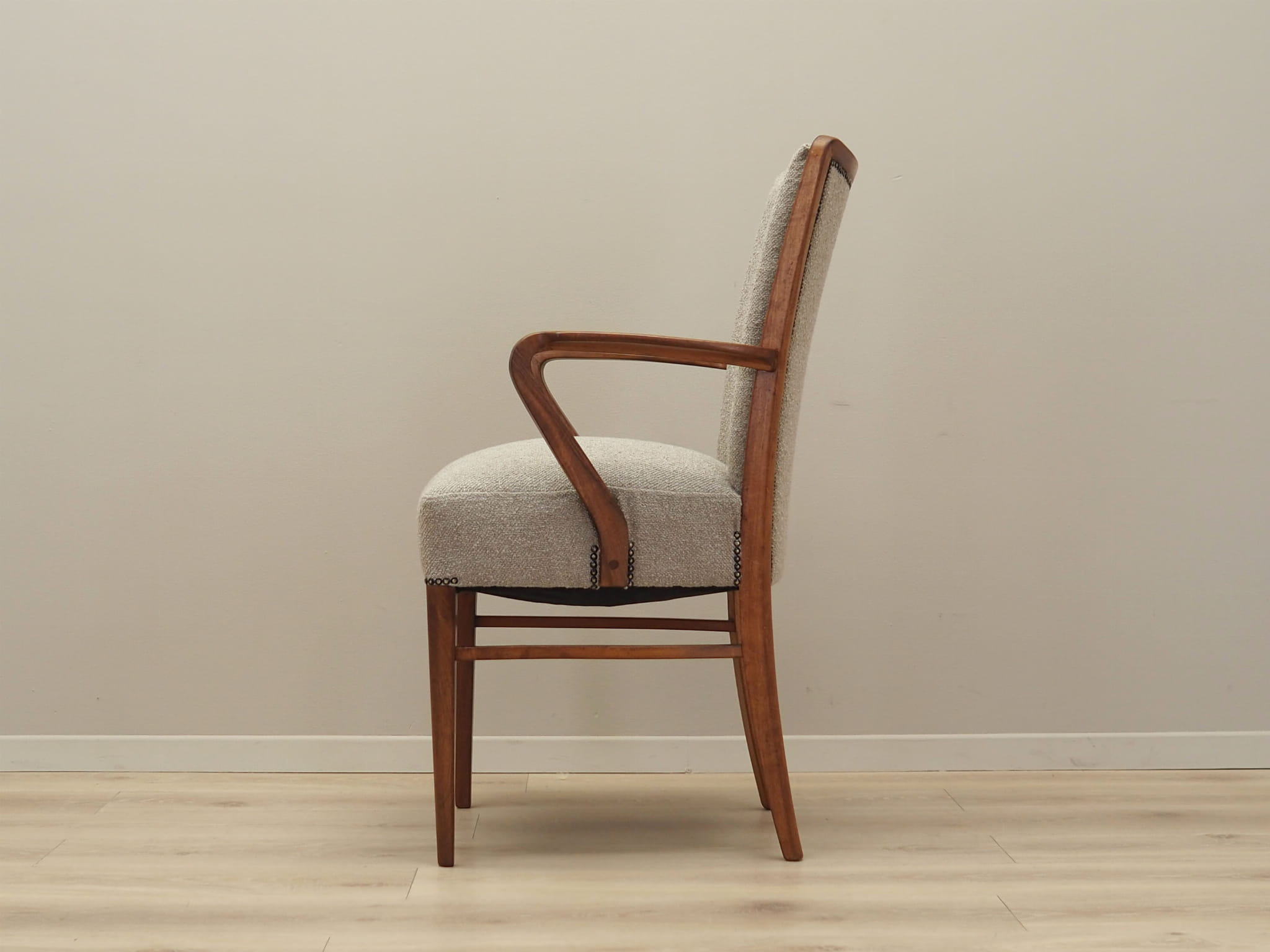 Vintage Chair Walnut Wood Textile Gray 1970s