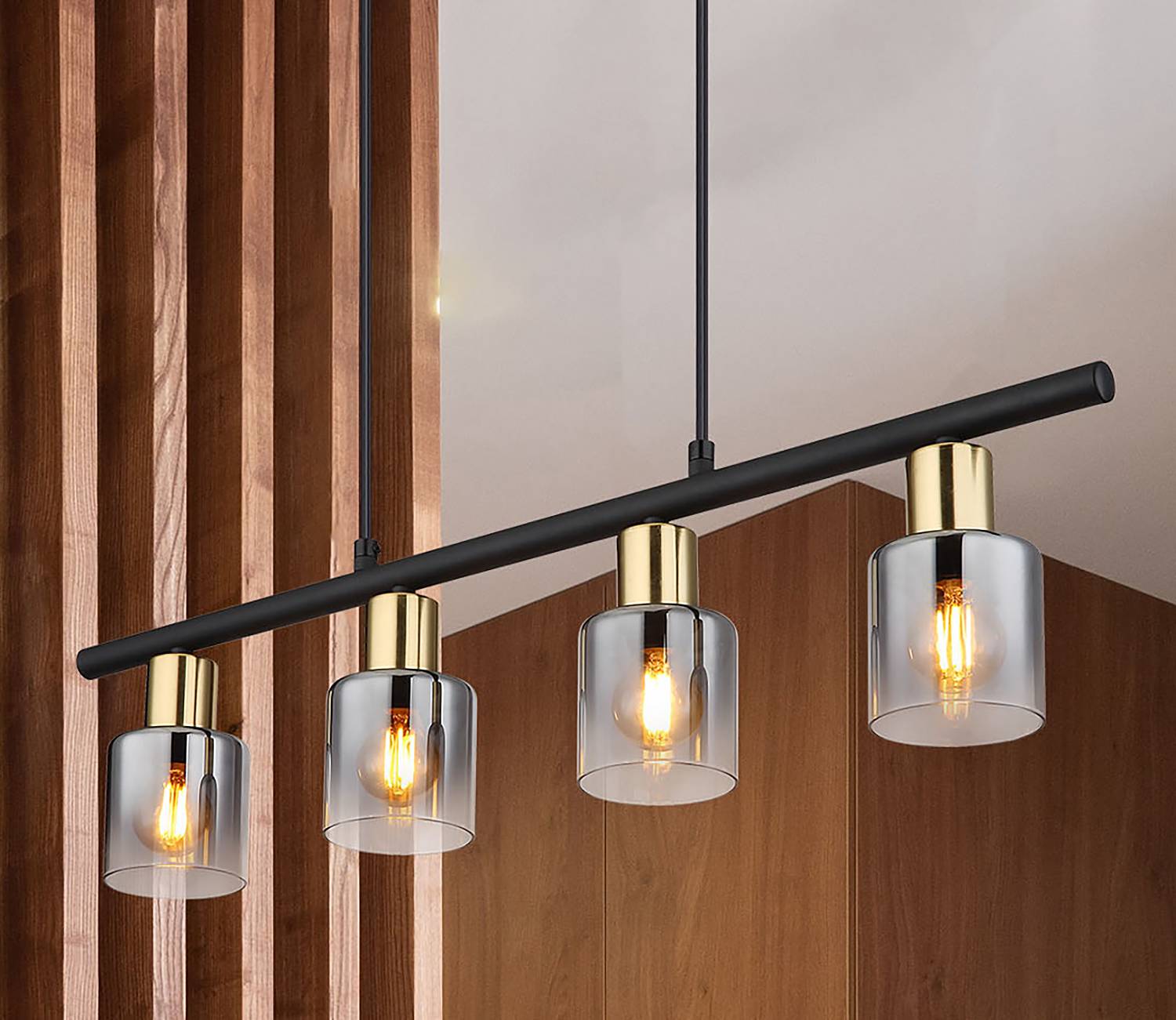 4-Flammig Pendelleuchte Hollsy Farbglas Eisen