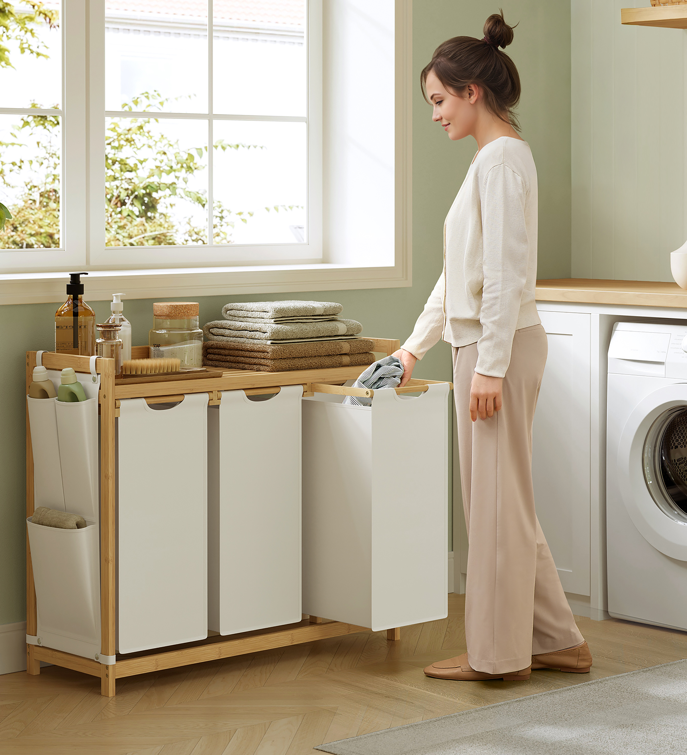 Kabai Laundry Basket Bamboo White