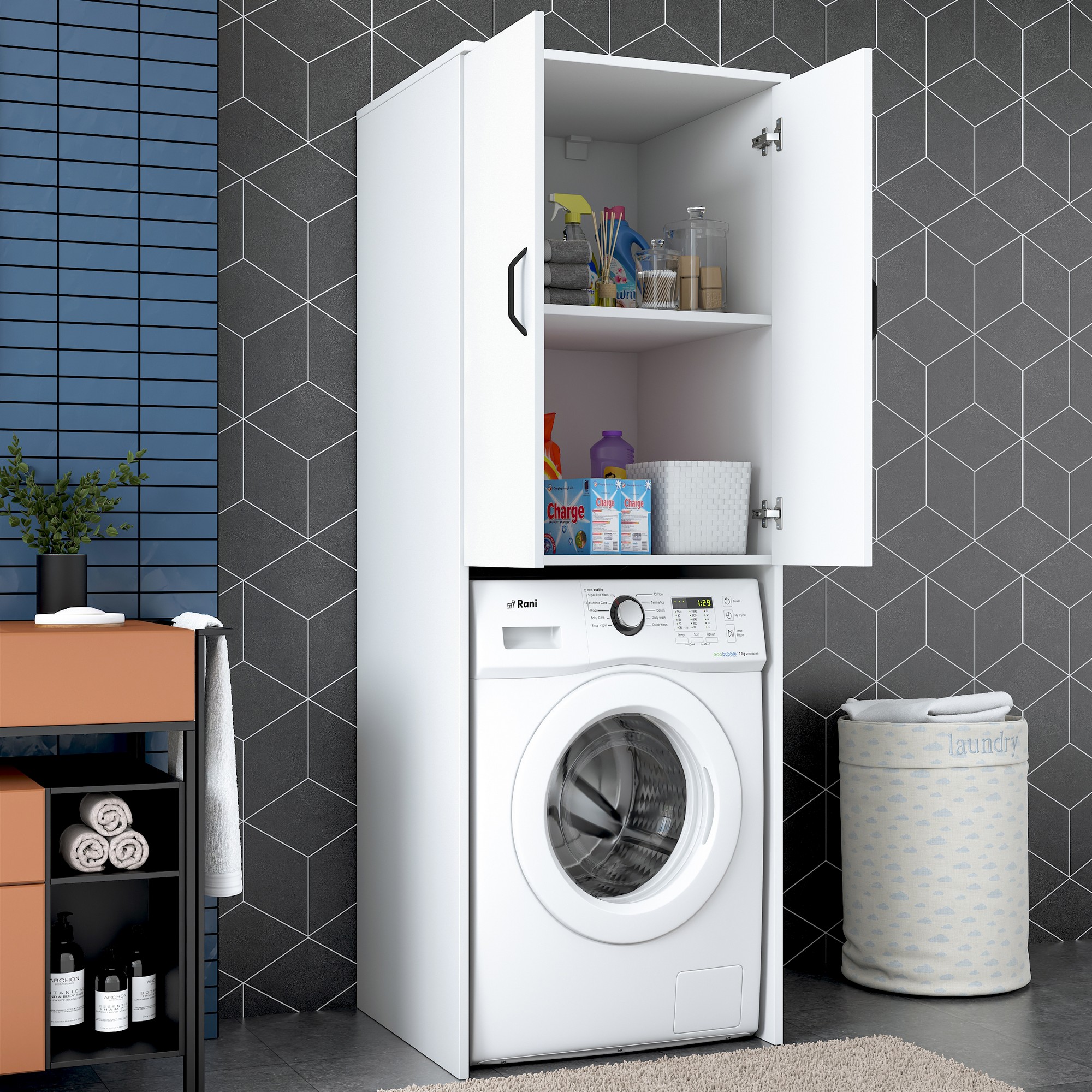 Washing machine cabinet White 62.5cm x 181.8cm