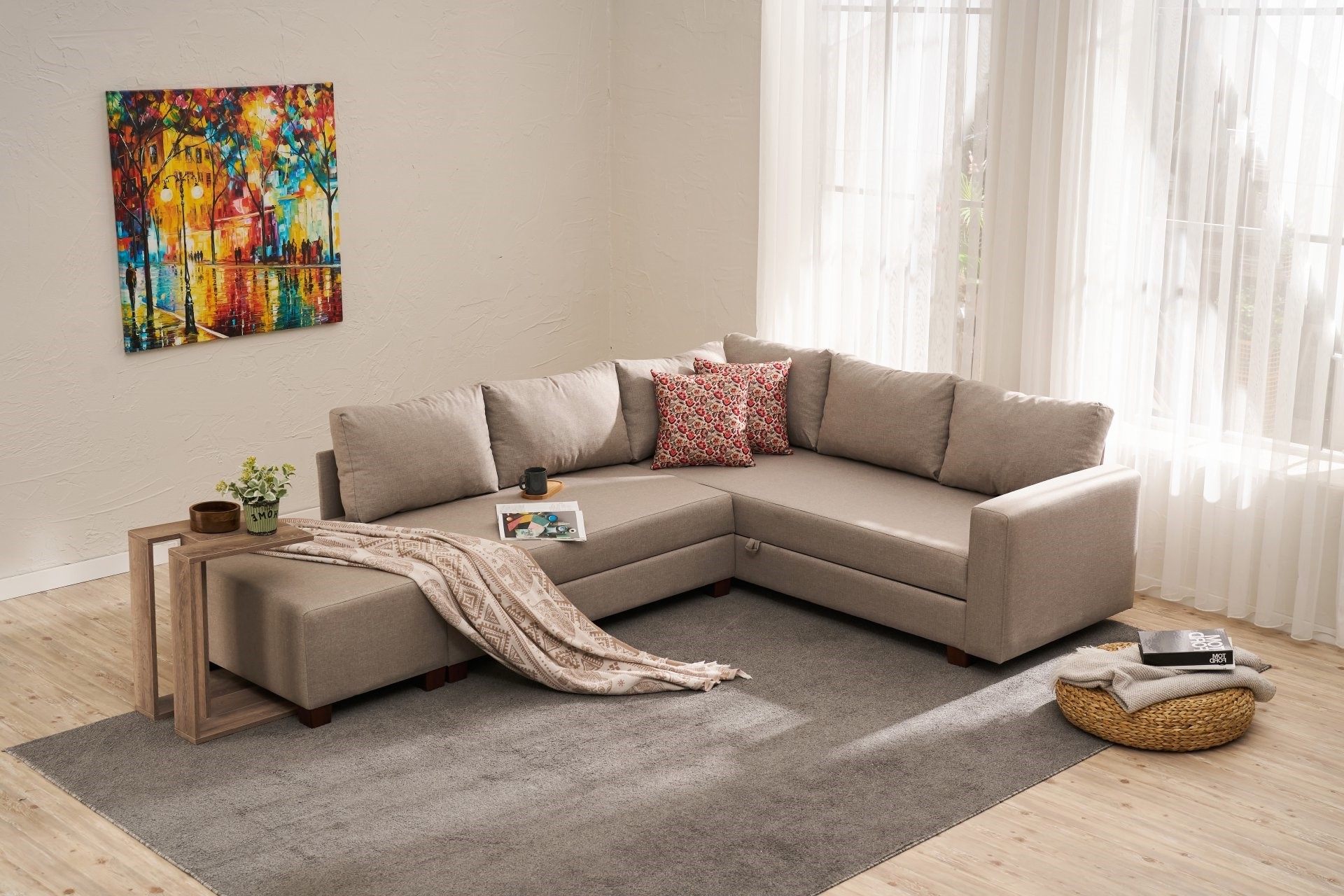 Aly  Schlafsofa Récamiere Links Baumwolle Beige