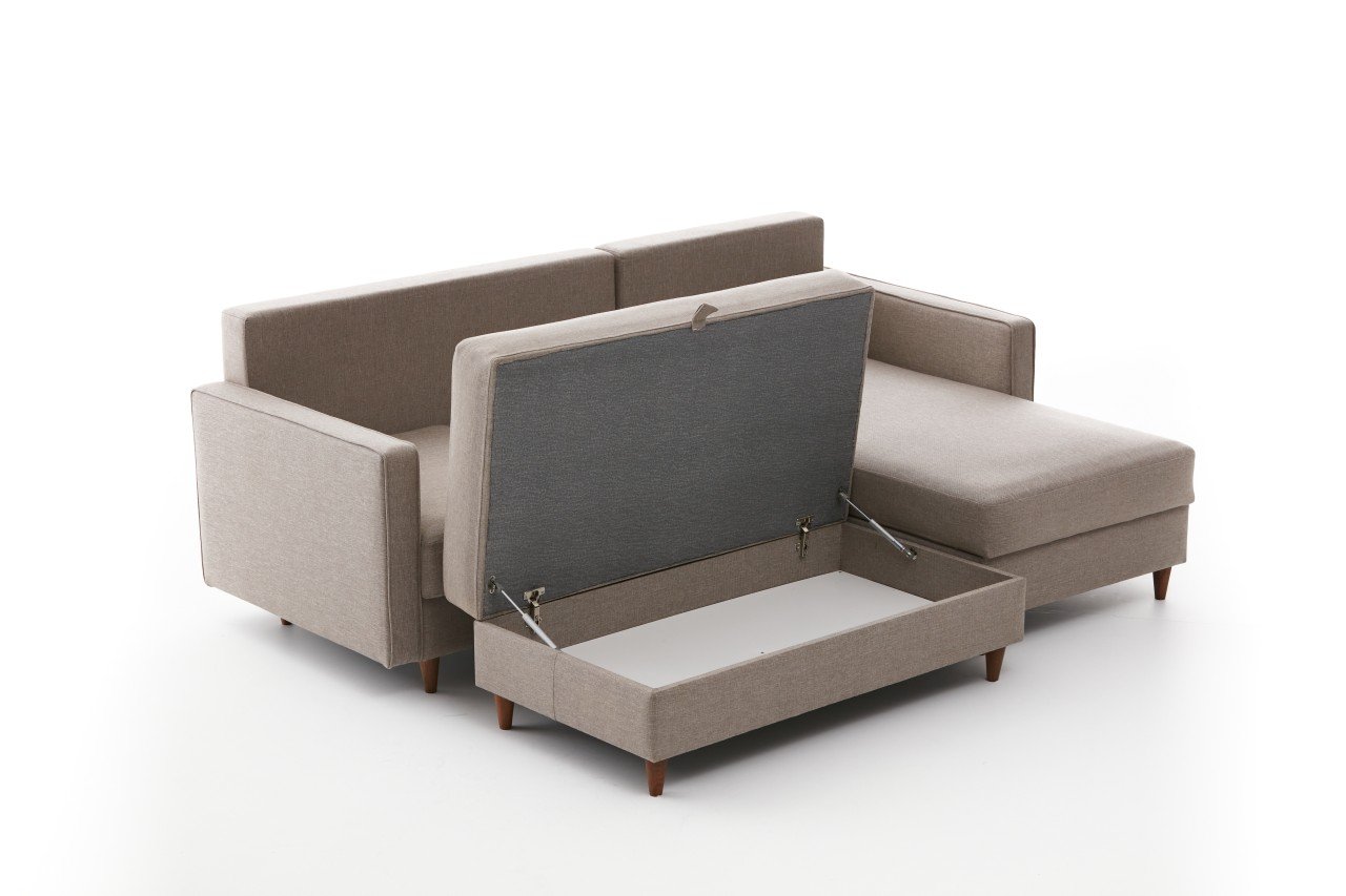 Eva Sofa Récamiere Rechts mit Hocker Creme