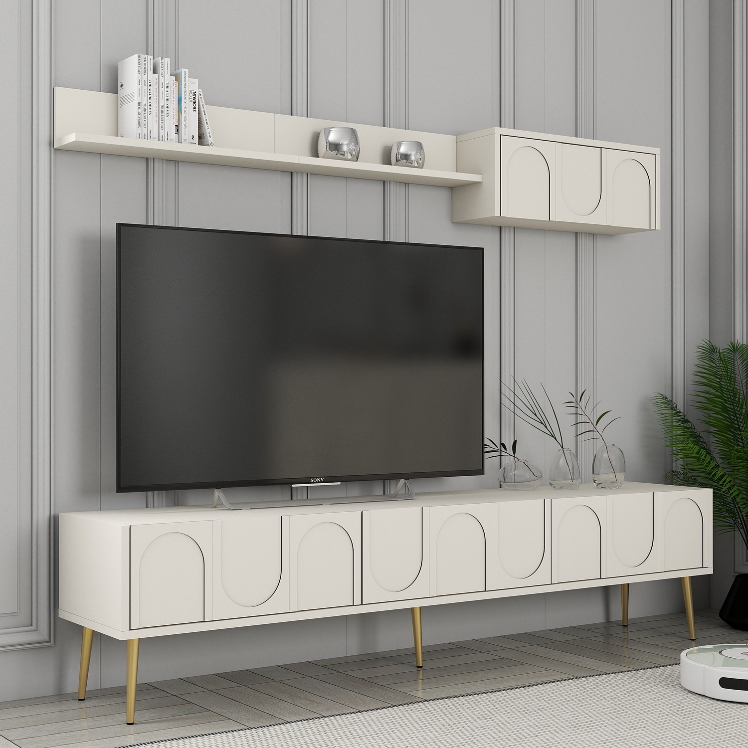 Lyon 2 TV cabinet wood veneer cream gold