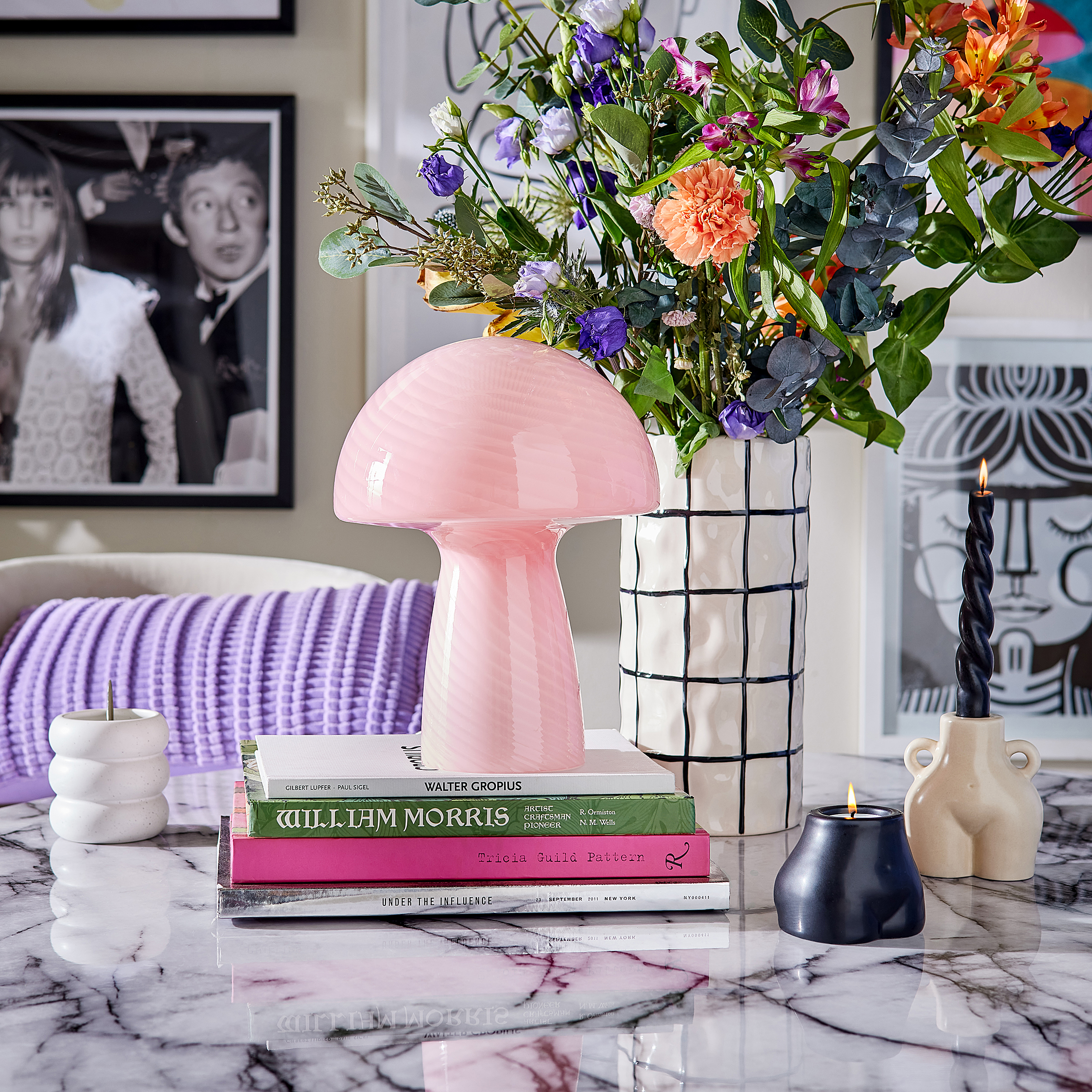 FUNGI TOWN Table lamp Frosted glass Pink