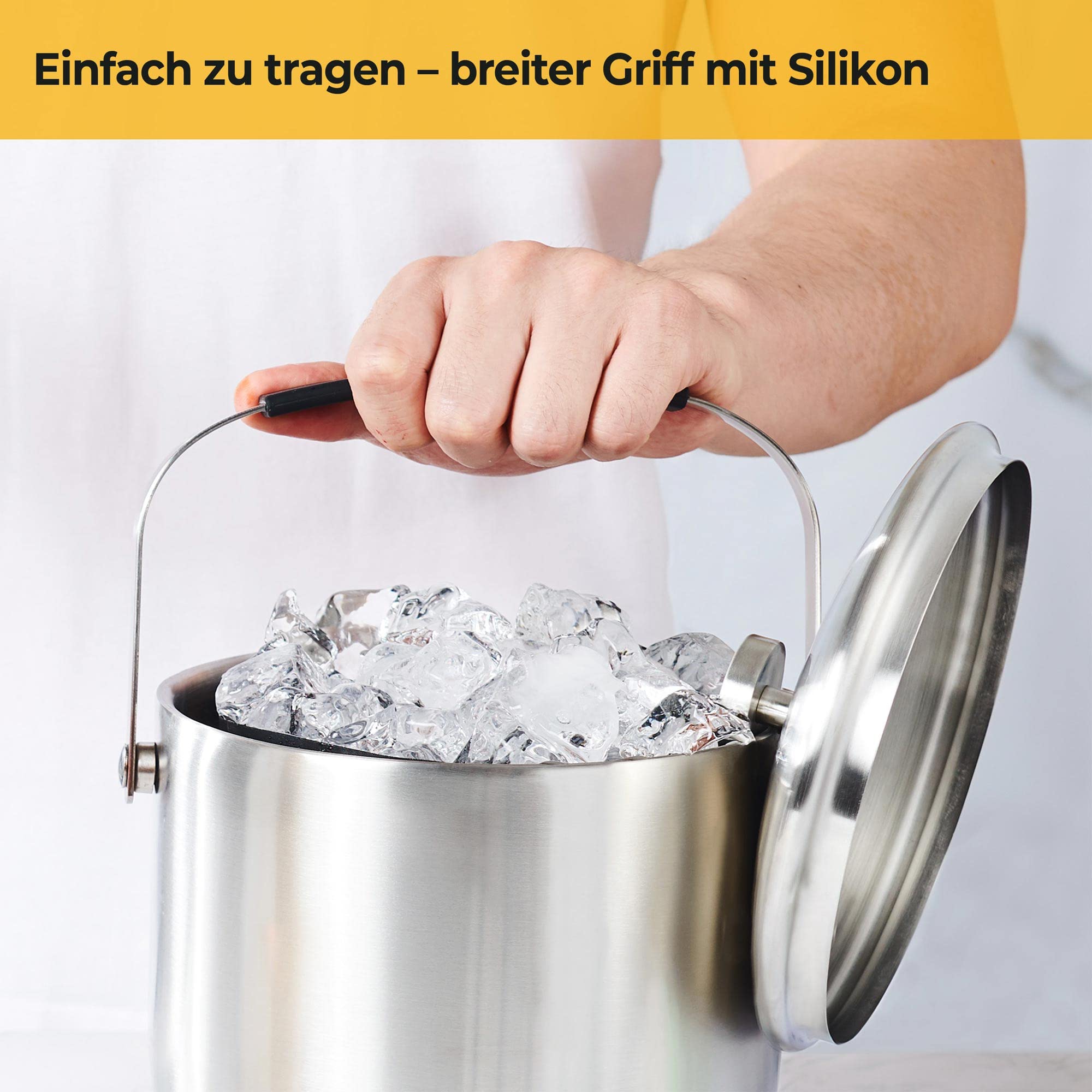 Eiskübel mit Deckel und Zange Groß Edelstahl 3L