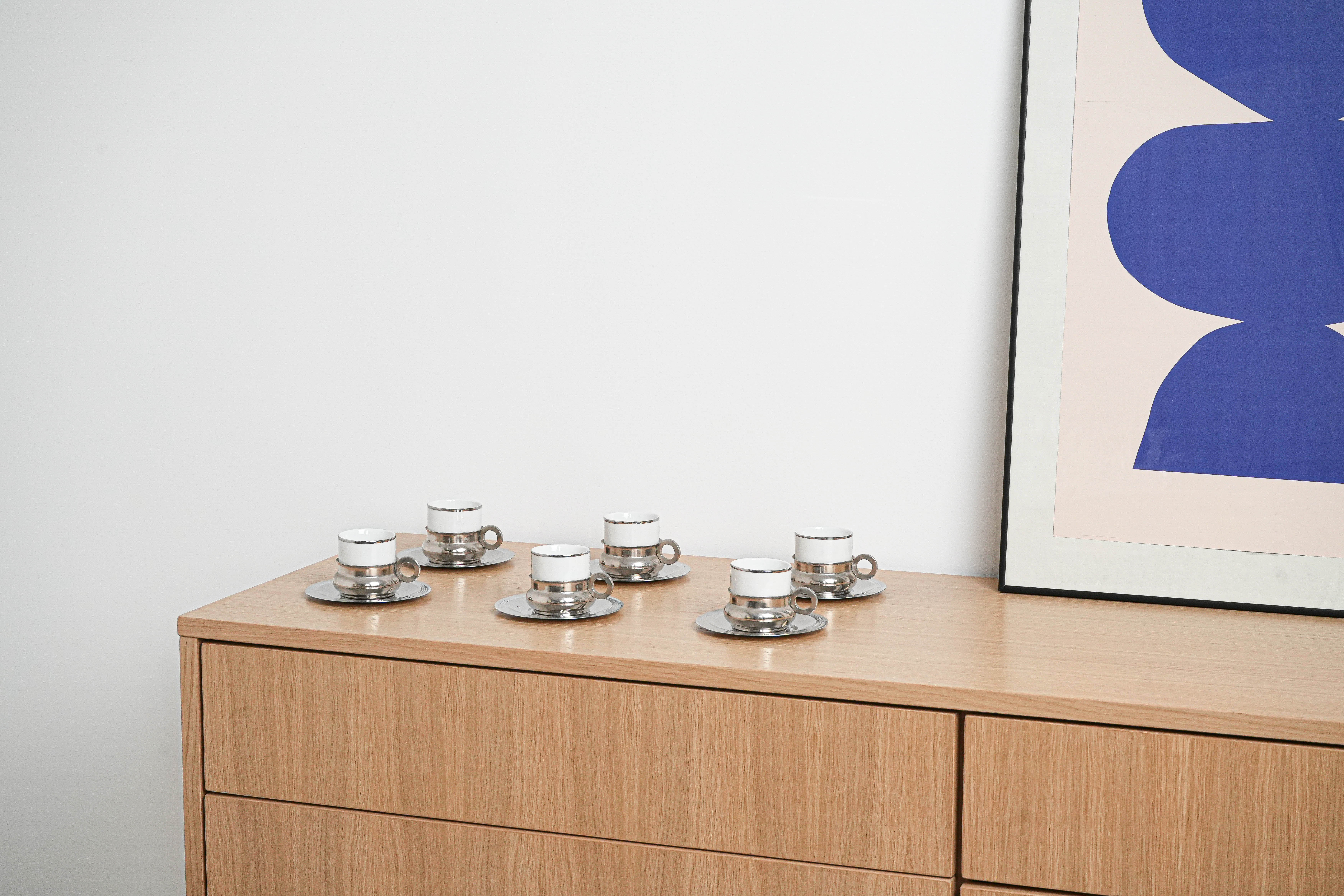 Porcelain cup set Silver White 1980s