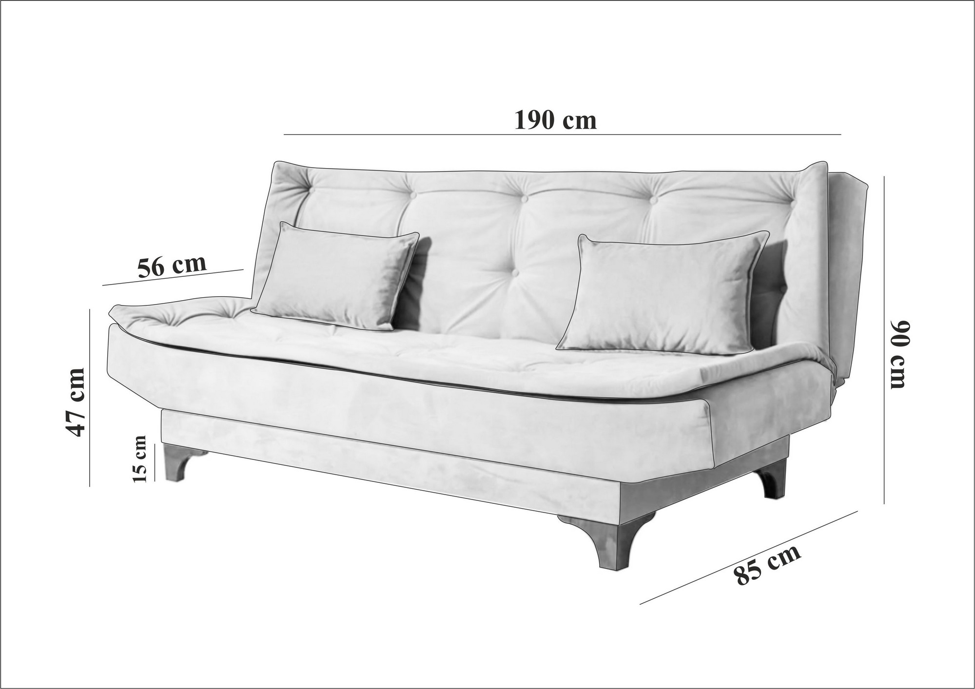 Kelebek Schlafsofa 3-Sitzer Holz Grau