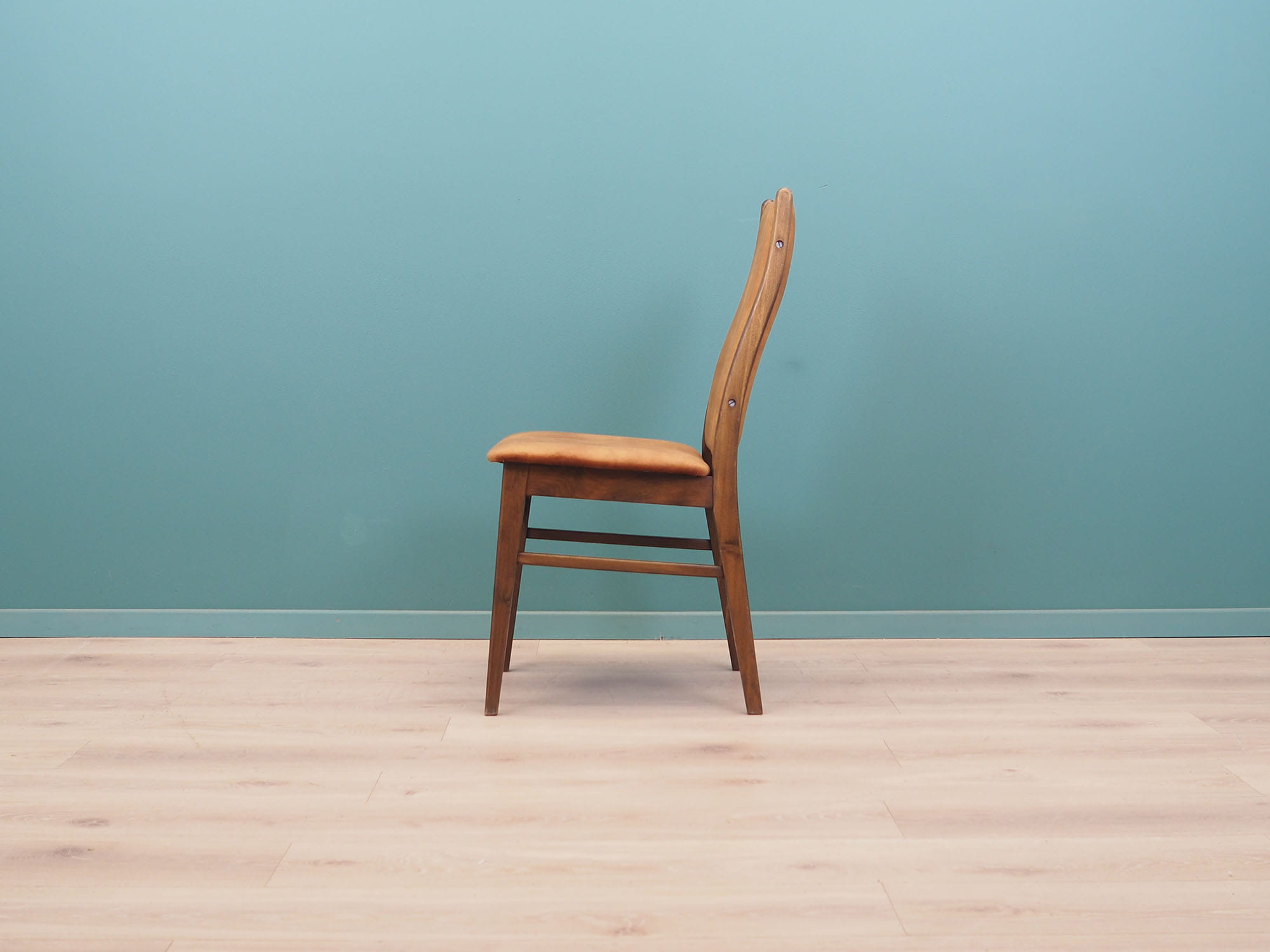 6x Chair Beech wood Velvet Brown 1960s