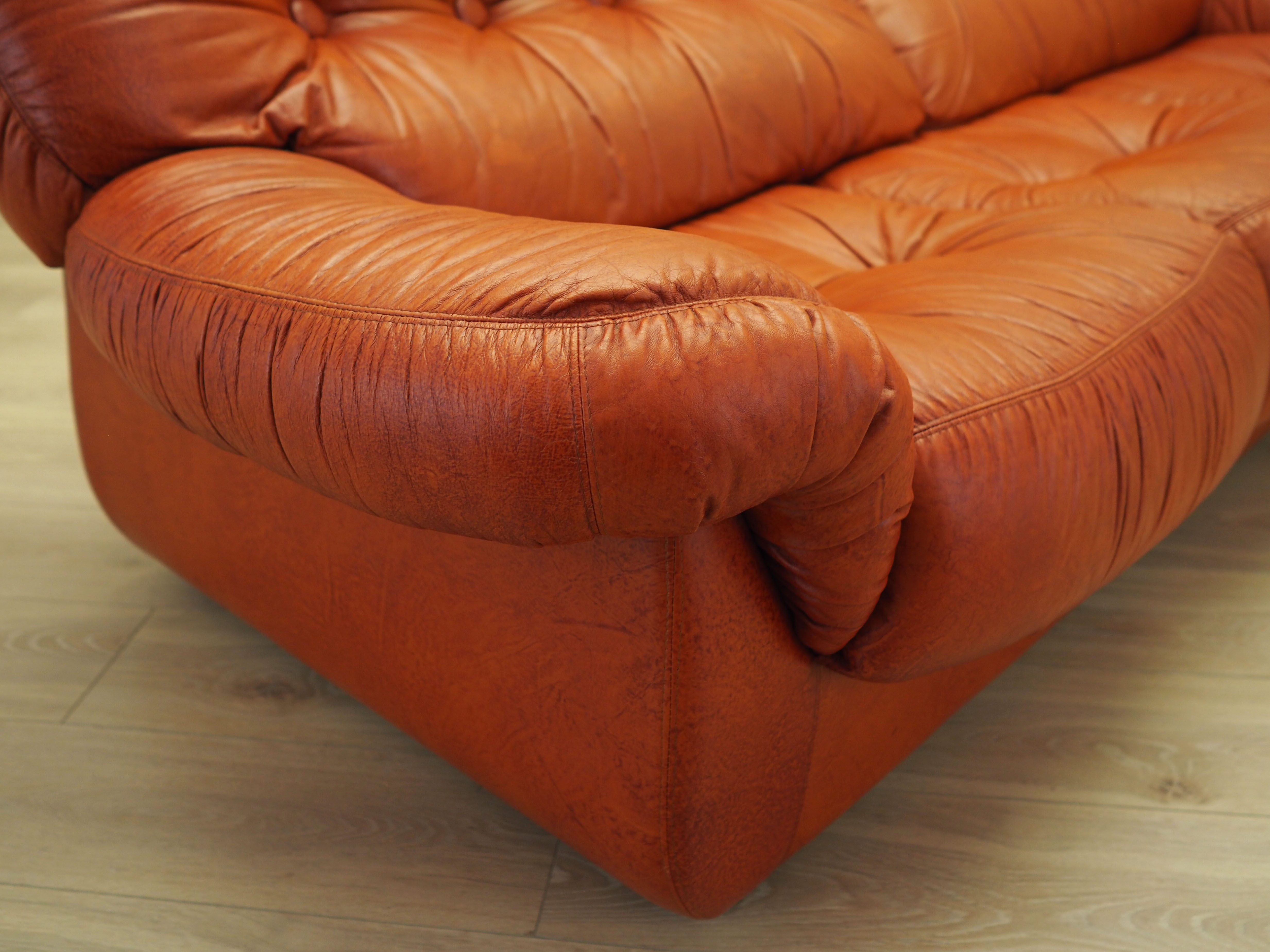 Sofa Leder Rot 1970er Jahre
