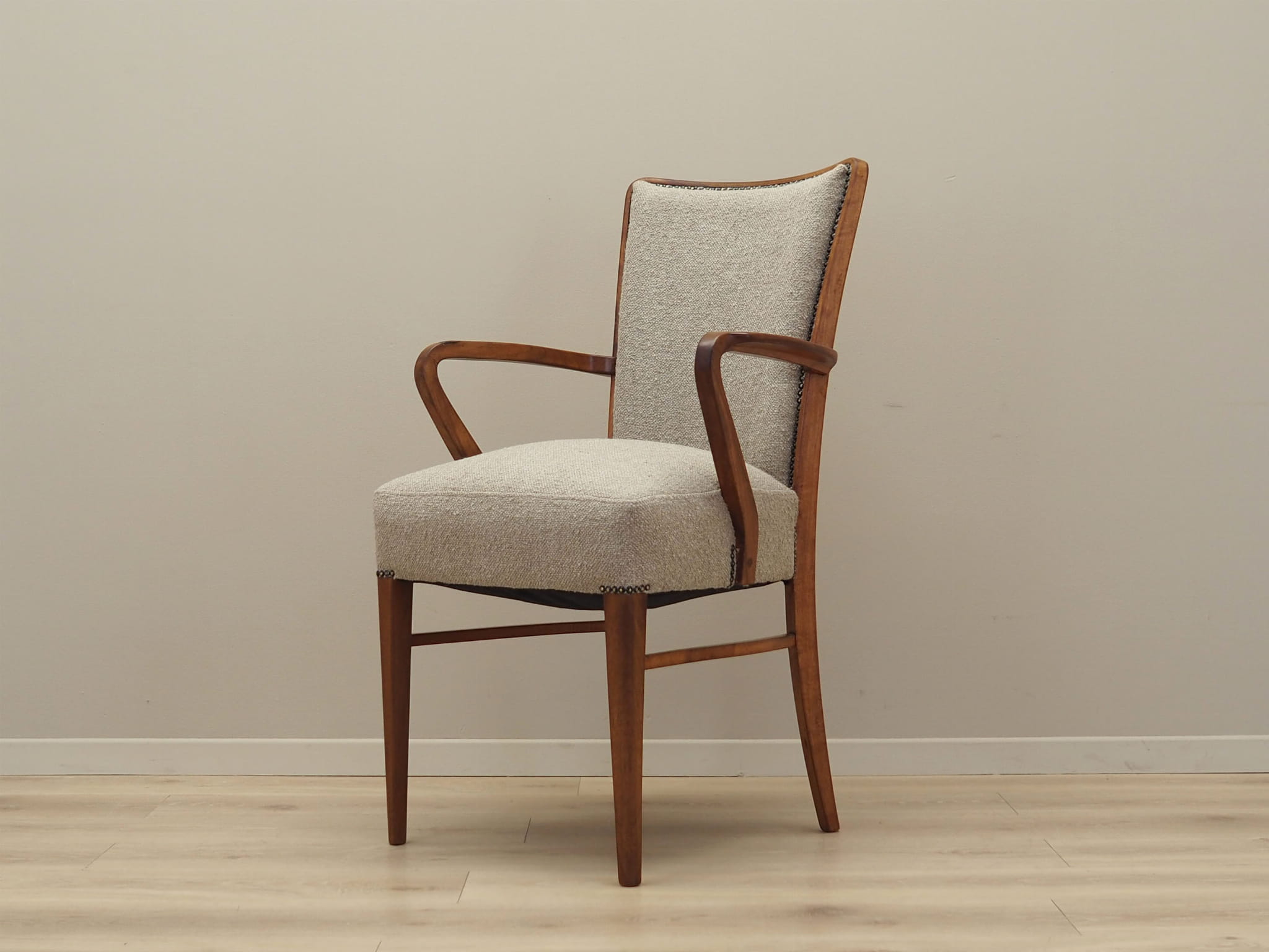 Vintage Chair Walnut Wood Textile Gray 1970s
