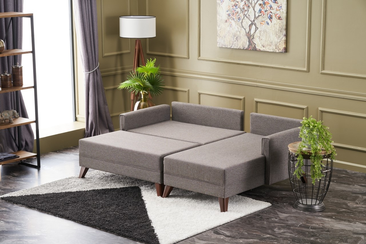 Bella Sofa Récamiere Rechts mit Hocker Braun