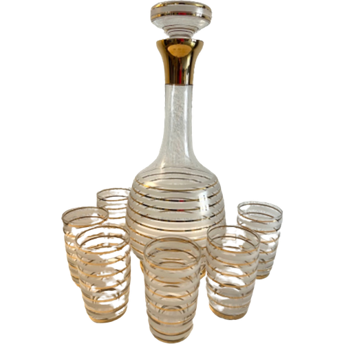 Beverage Set Glass Gold Striped