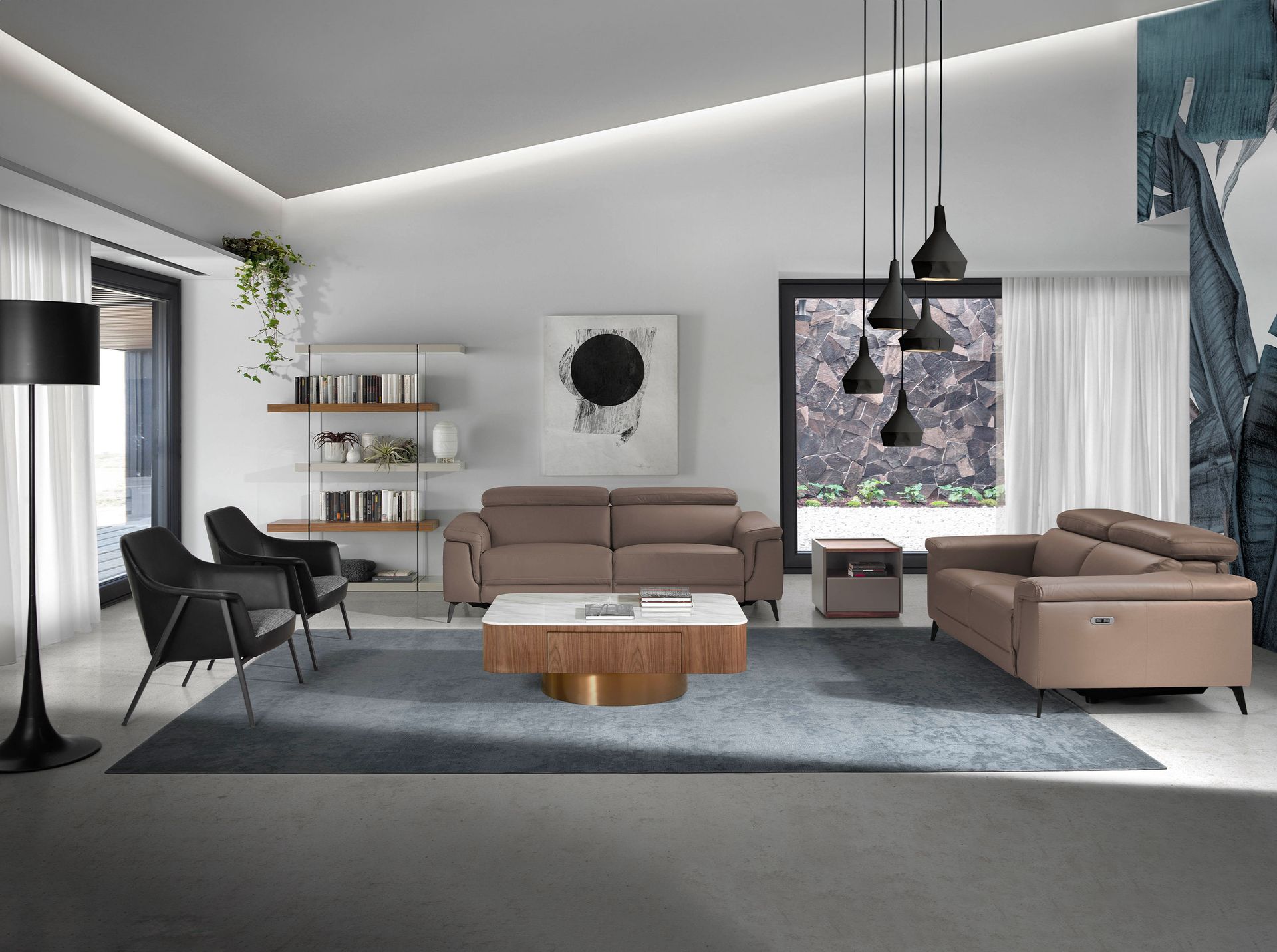 Divano 3 posti 6105 con sistema relax pelle taupe