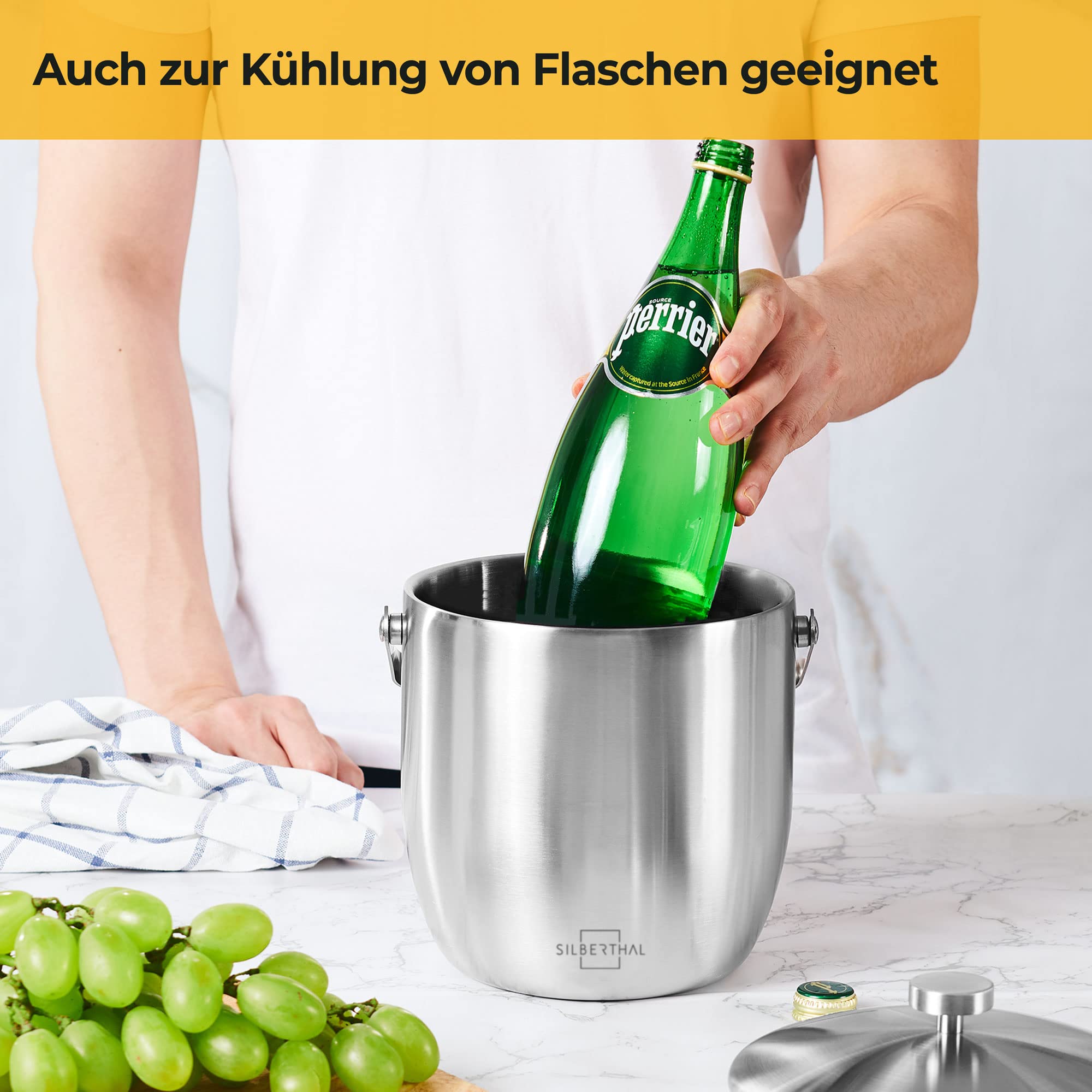 Eiskübel mit Deckel und Zange Groß Edelstahl 3L