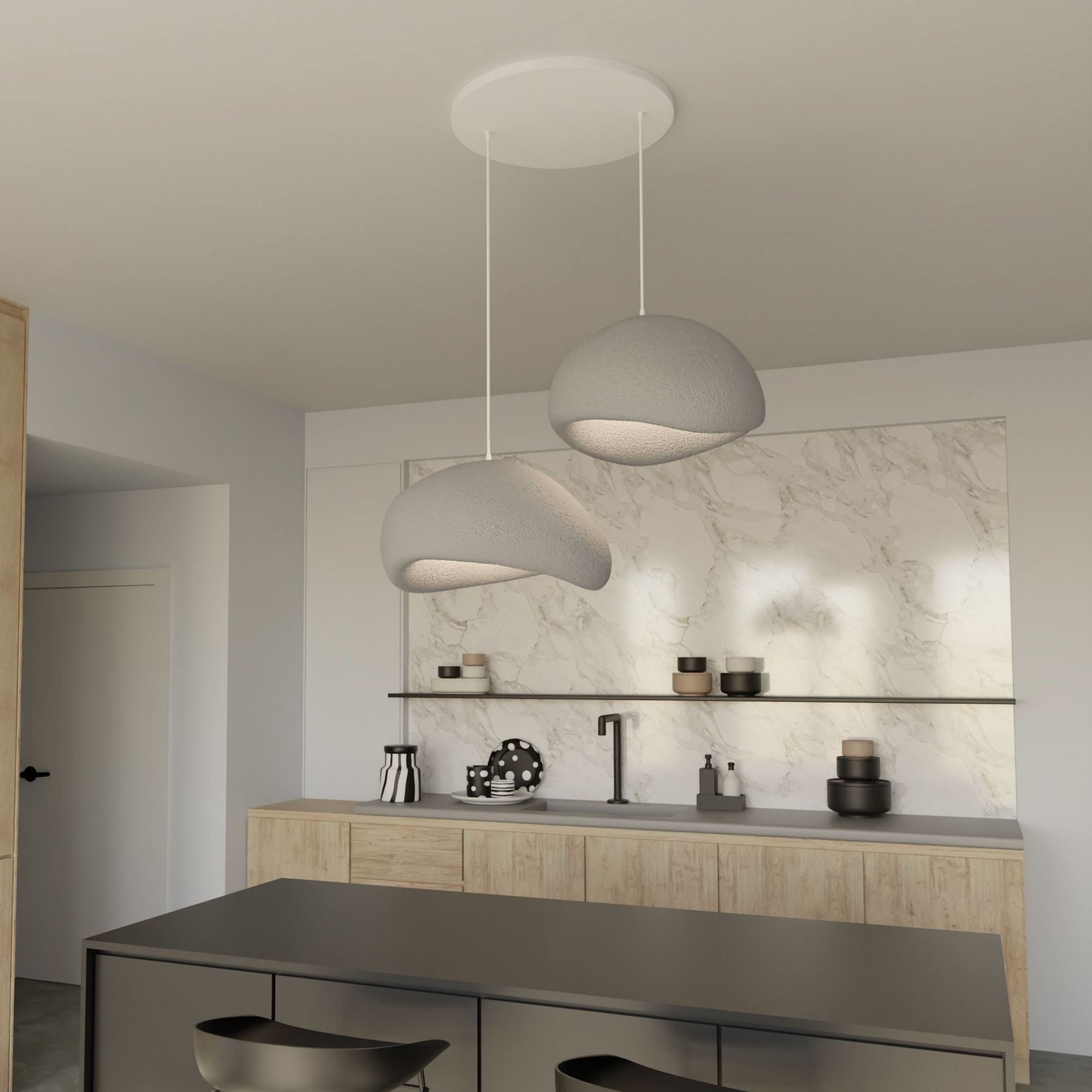 2-Flammig Wabi Sabi Grainbeams Pendelleuchte Beton Grau