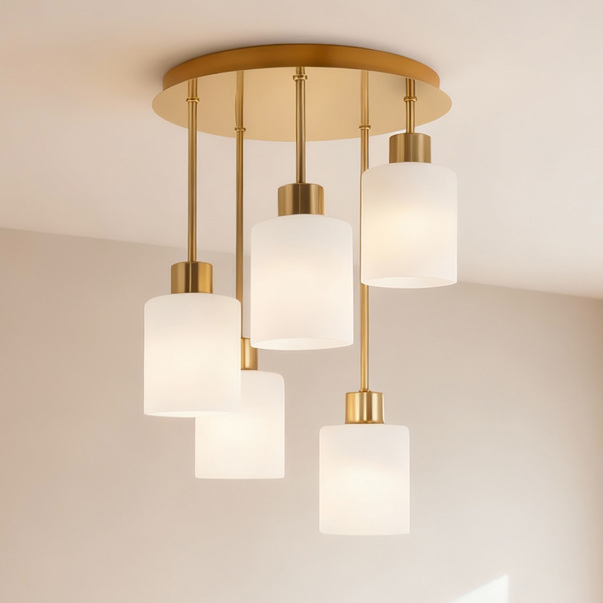 Polley Pendelleuchte 5-flammig Milchglas Gold 