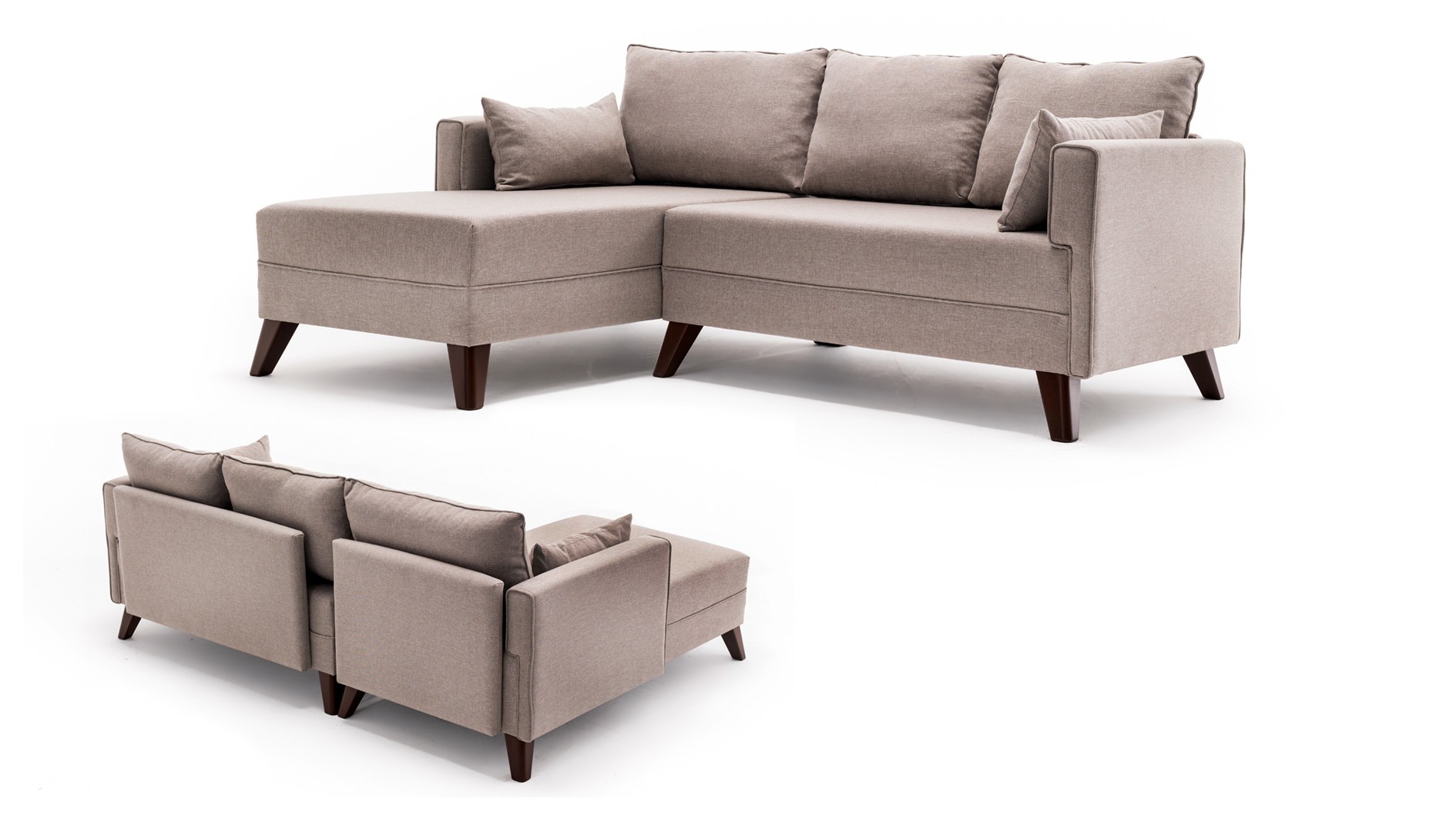 Bella Sofa Récamiere Links mit Hocker Creme