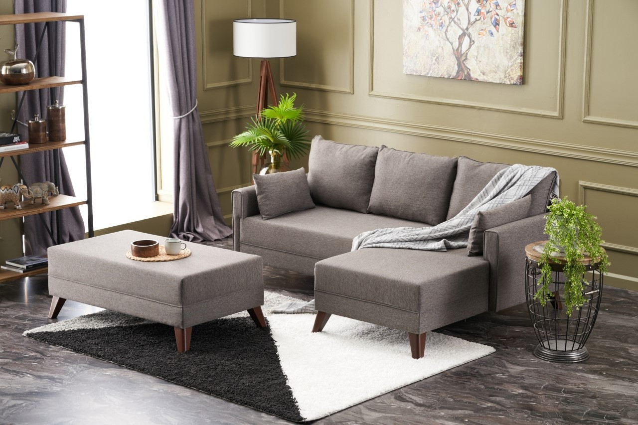 Bella Sofa Récamiere Rechts  mit Hocker Braun