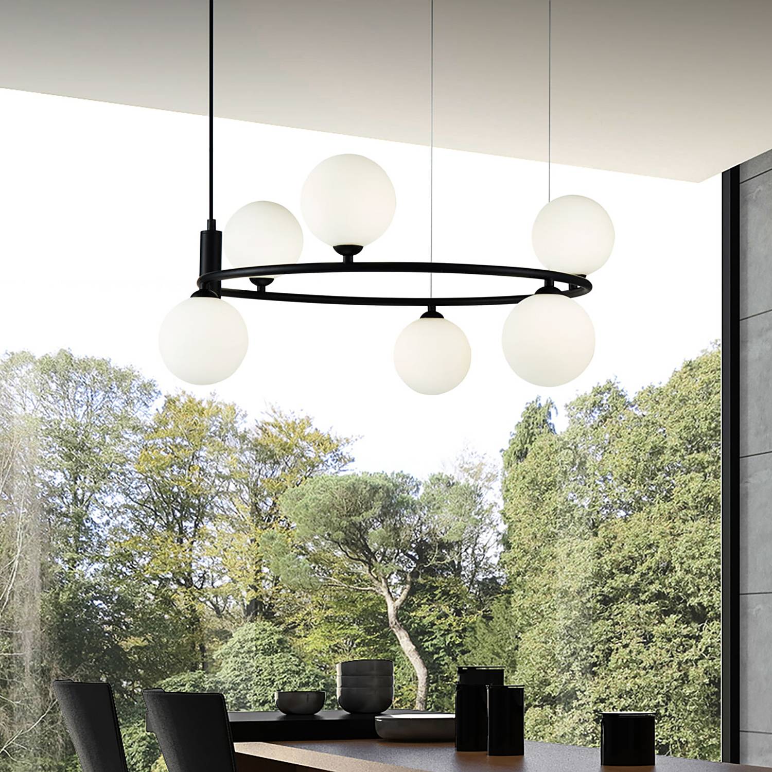 Pendelleuchte Ring Typ B Milchglas Mischmetall Schwarz