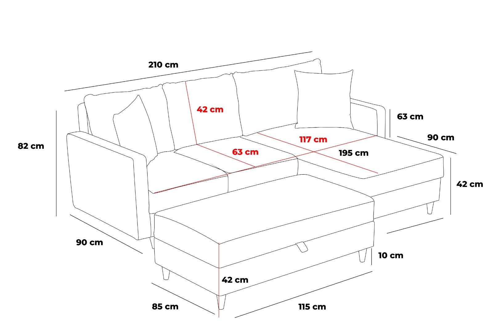 Sofa Récamiere Links Anthrazit