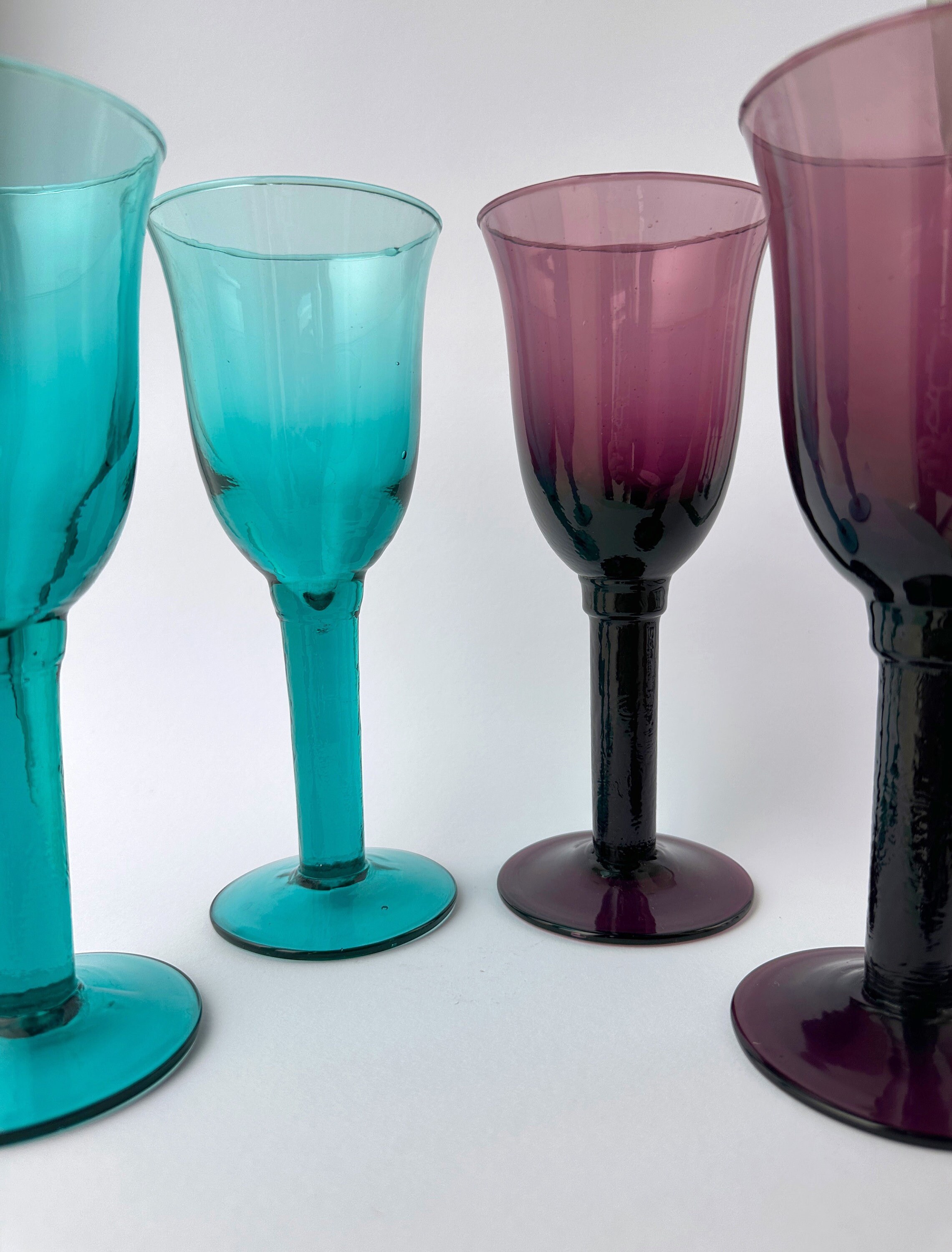 4x Weinglas Türkis Violett 1980er Jahre