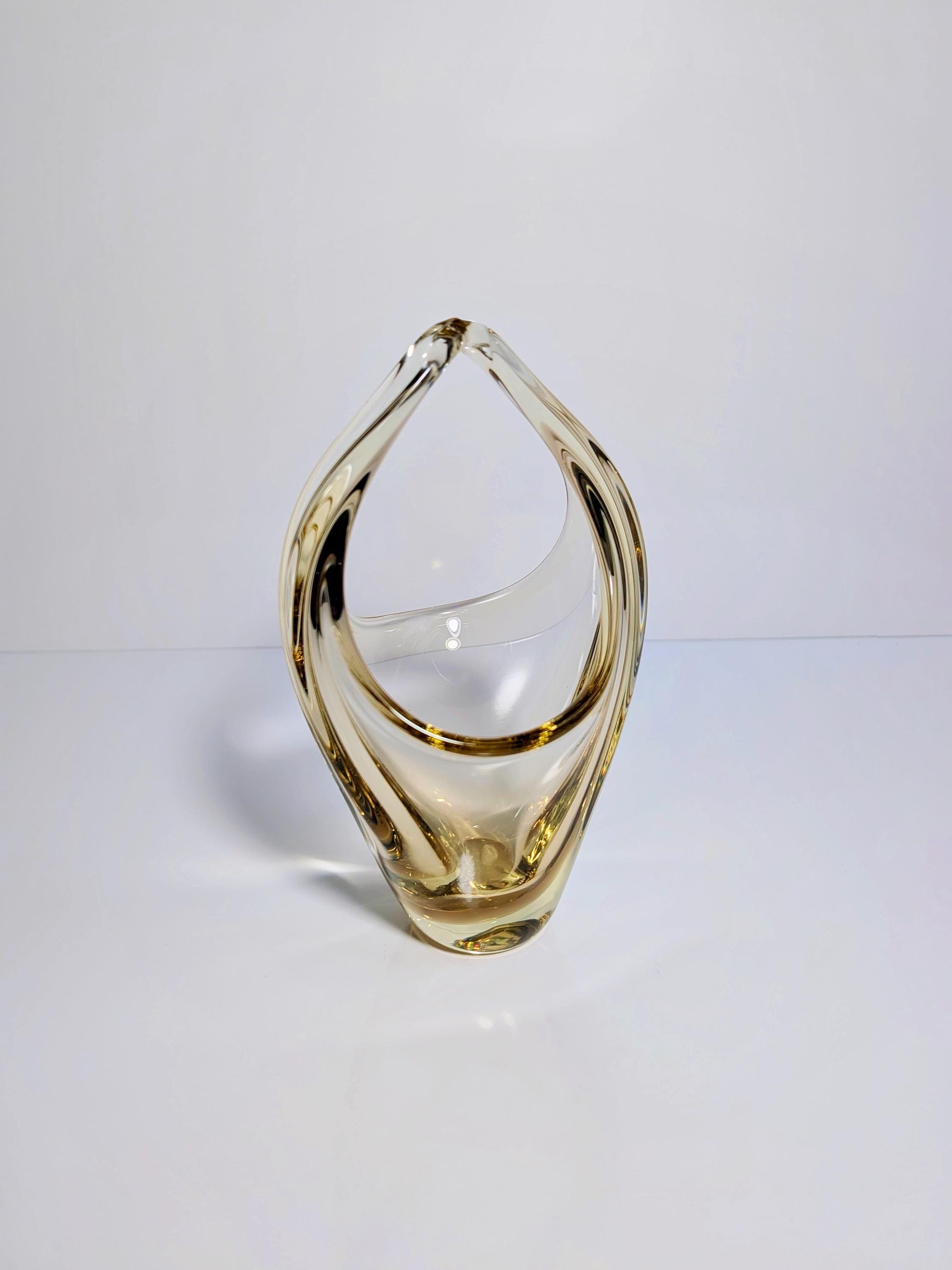 Vintage Korbschale Glas Böhmen Gelb 1960er Jahre