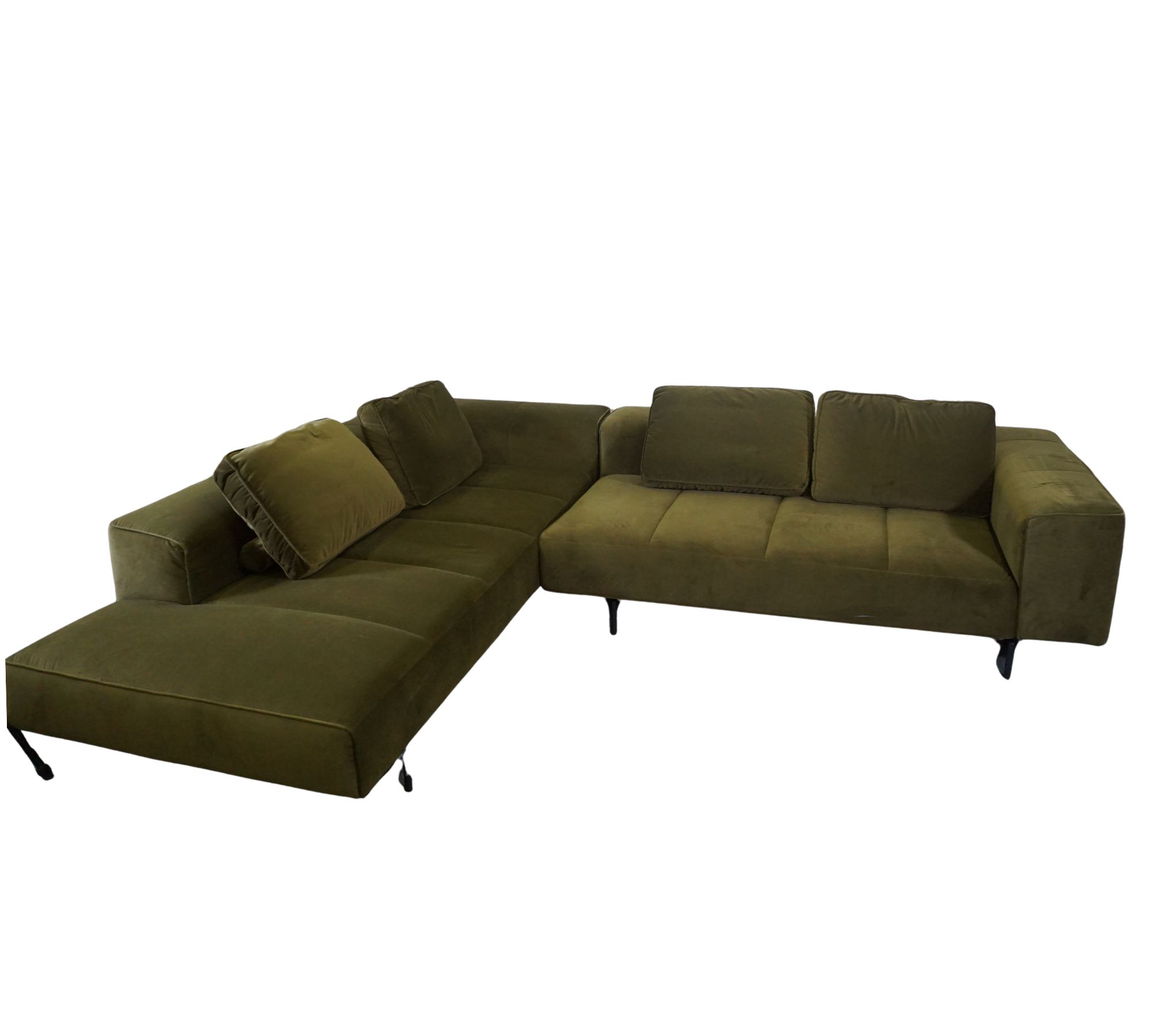 Amsterdam Ecksofa Links mit Lounge Samtstoff 3134 Olivgrün