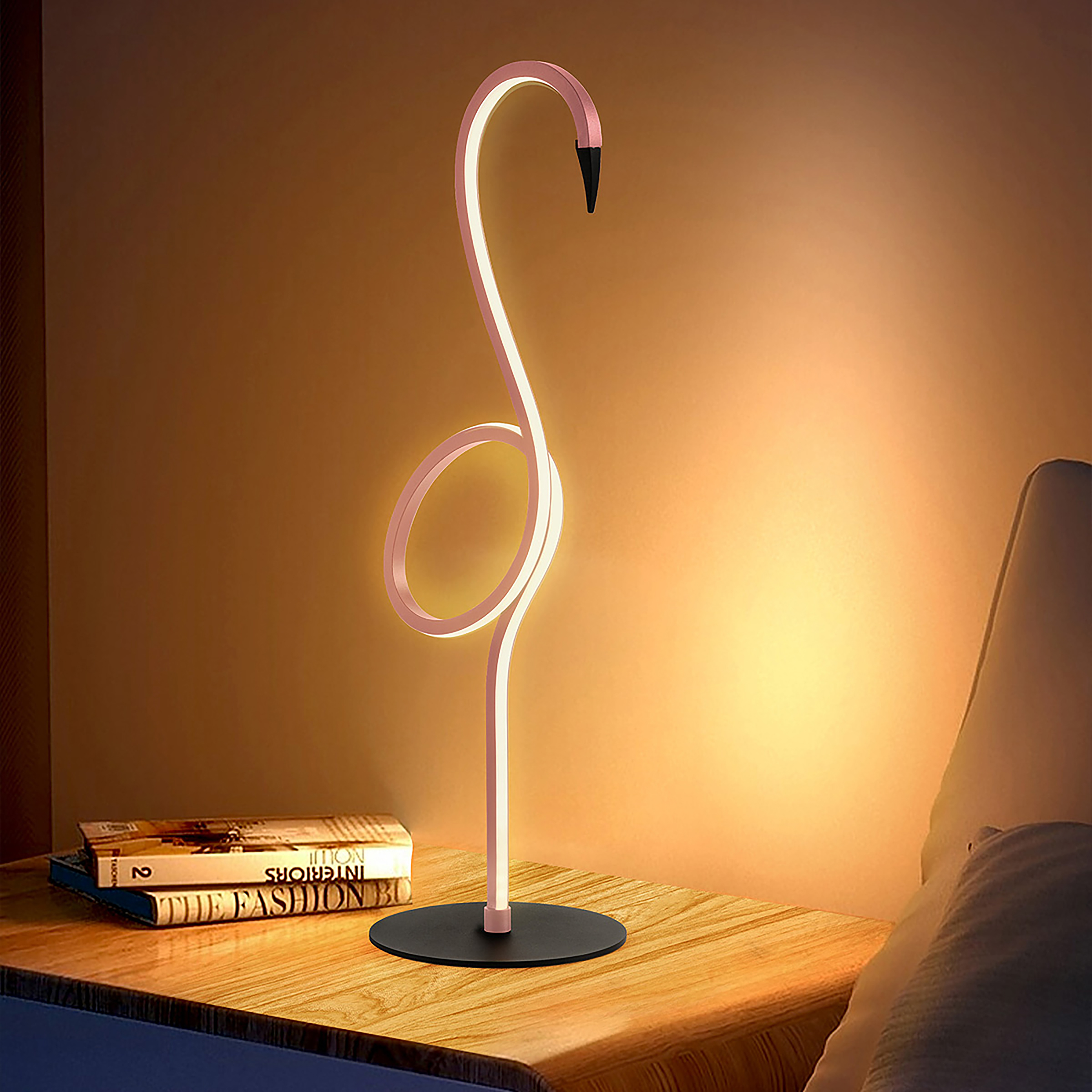 1-Light Flamingo Table Lamp Steel Plastic Pink
